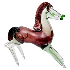 Retro Murano Glass Horse in Green and Topaz