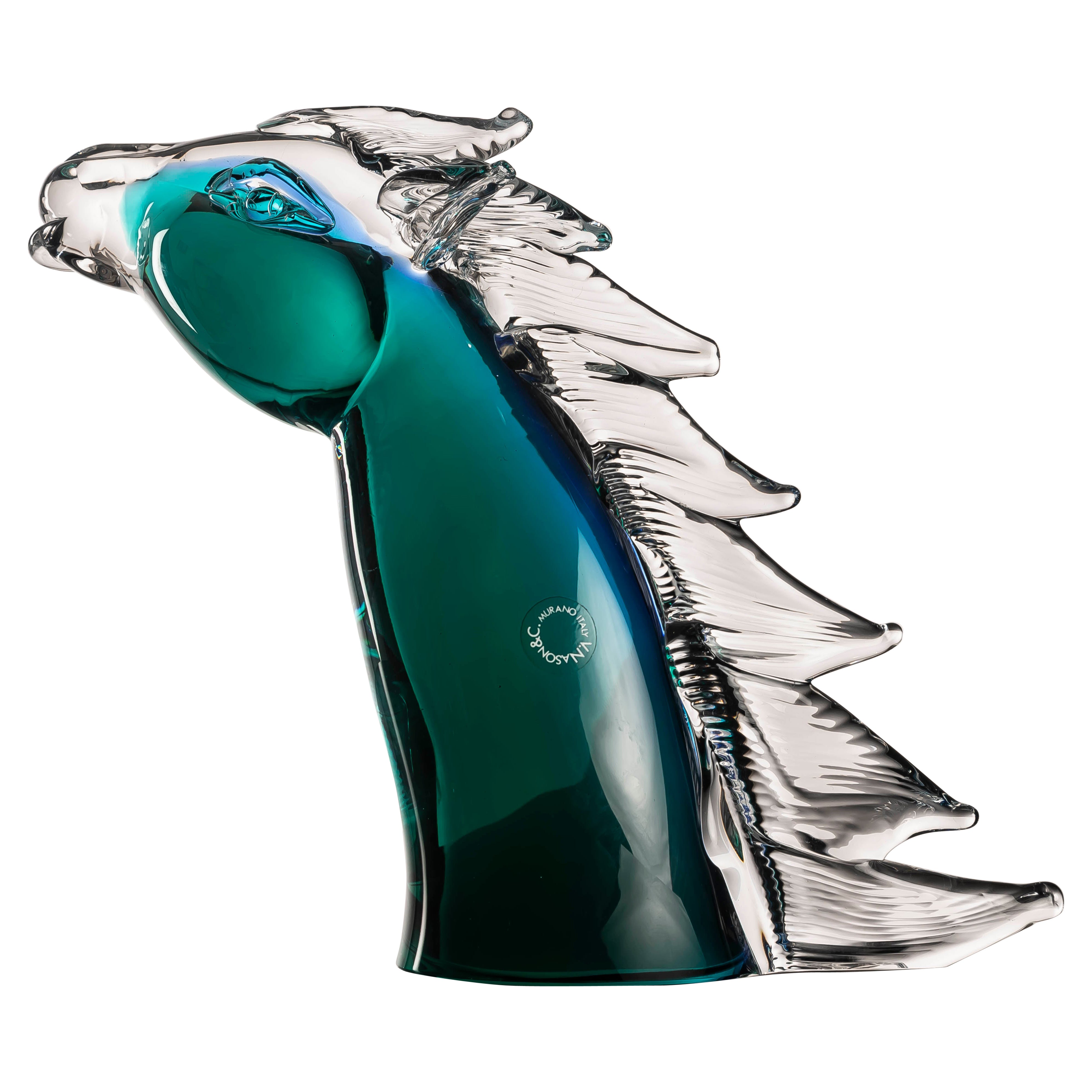 Murano Glass Horse Sculpture in Blue and Green by Vincenzo Nason For Sale