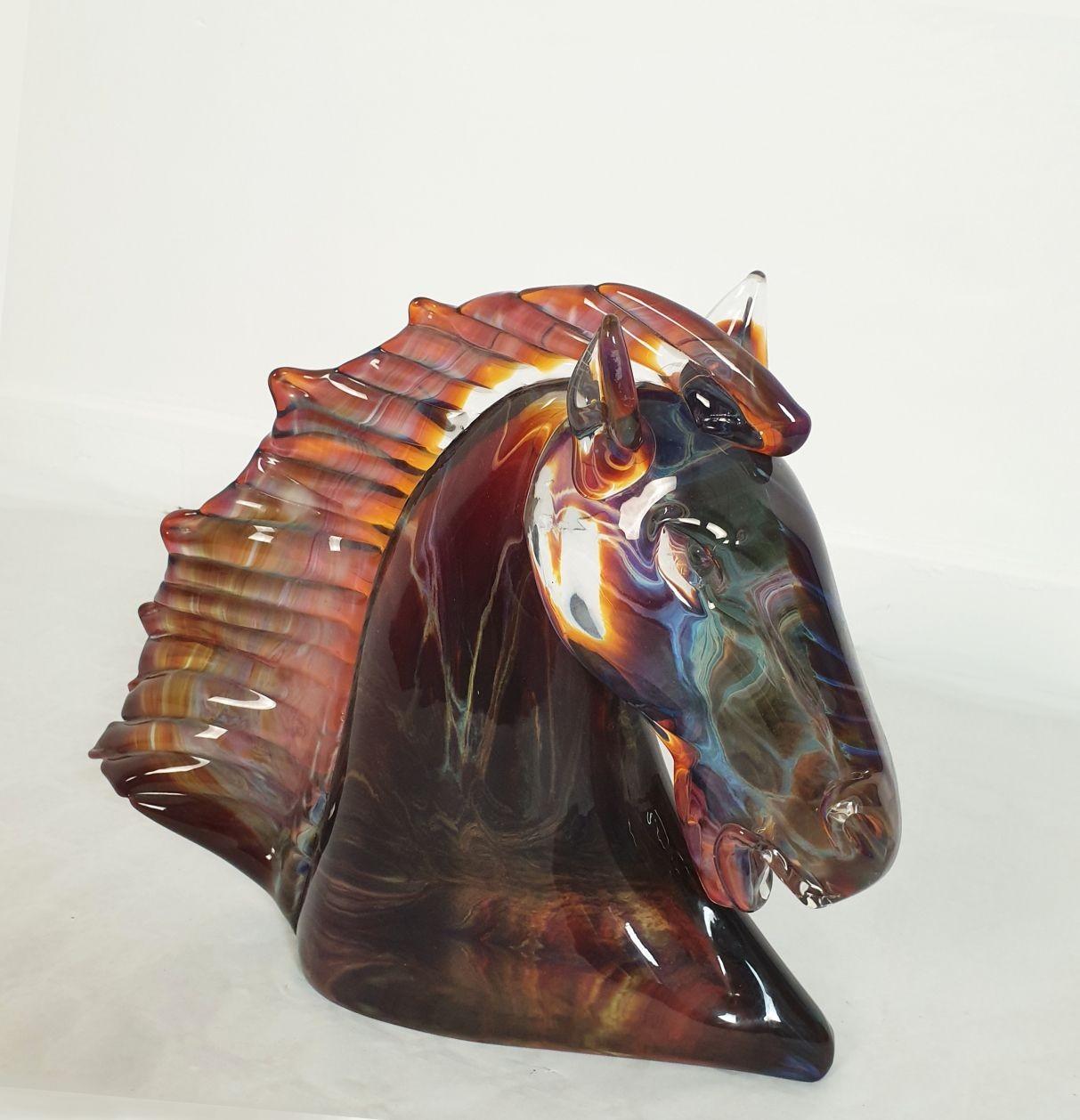 Mid-Century Modern Murano glass horse sculpture, signed