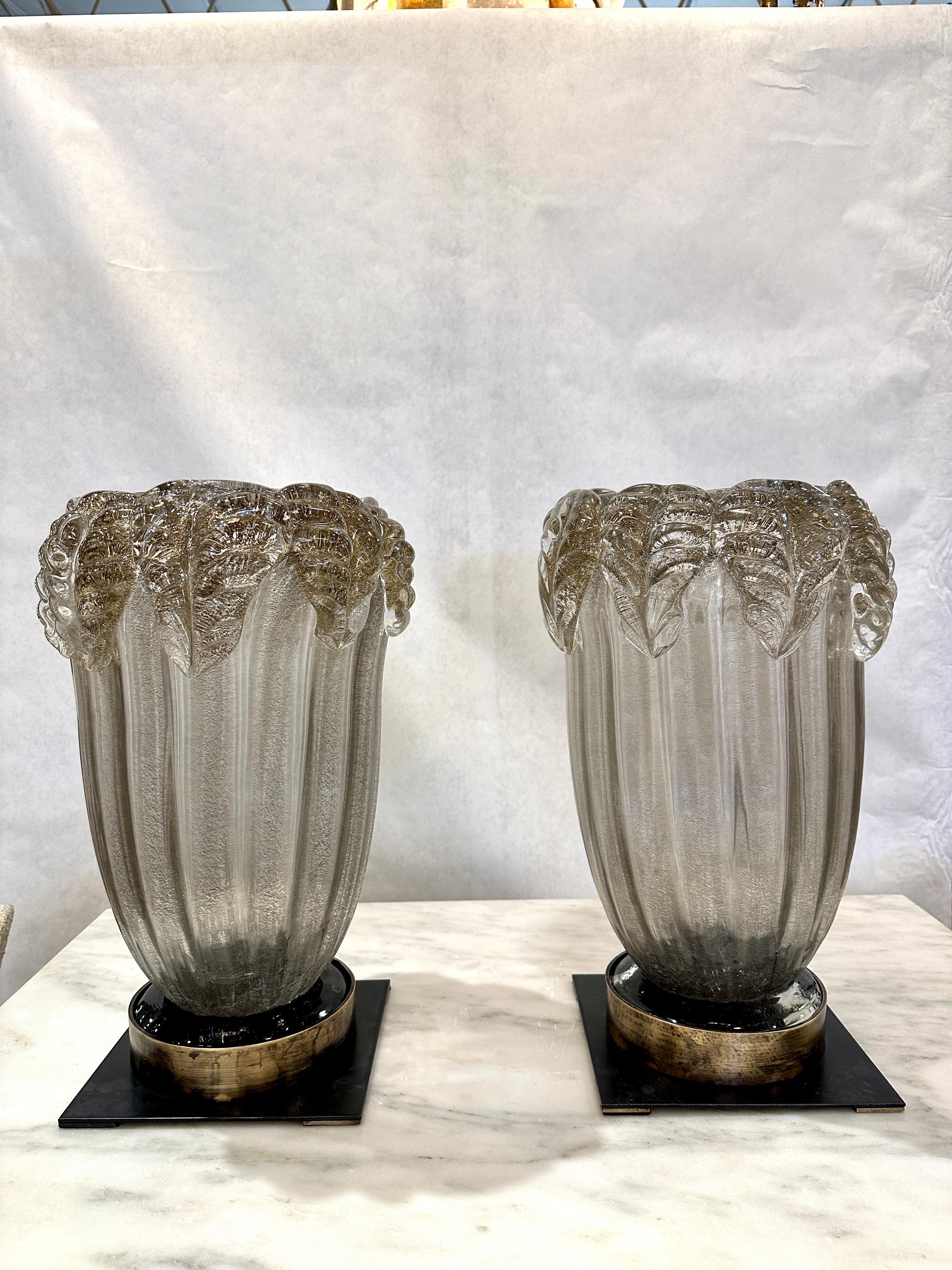 Murano Glass Hurricane Lanterns, Pair For Sale 3