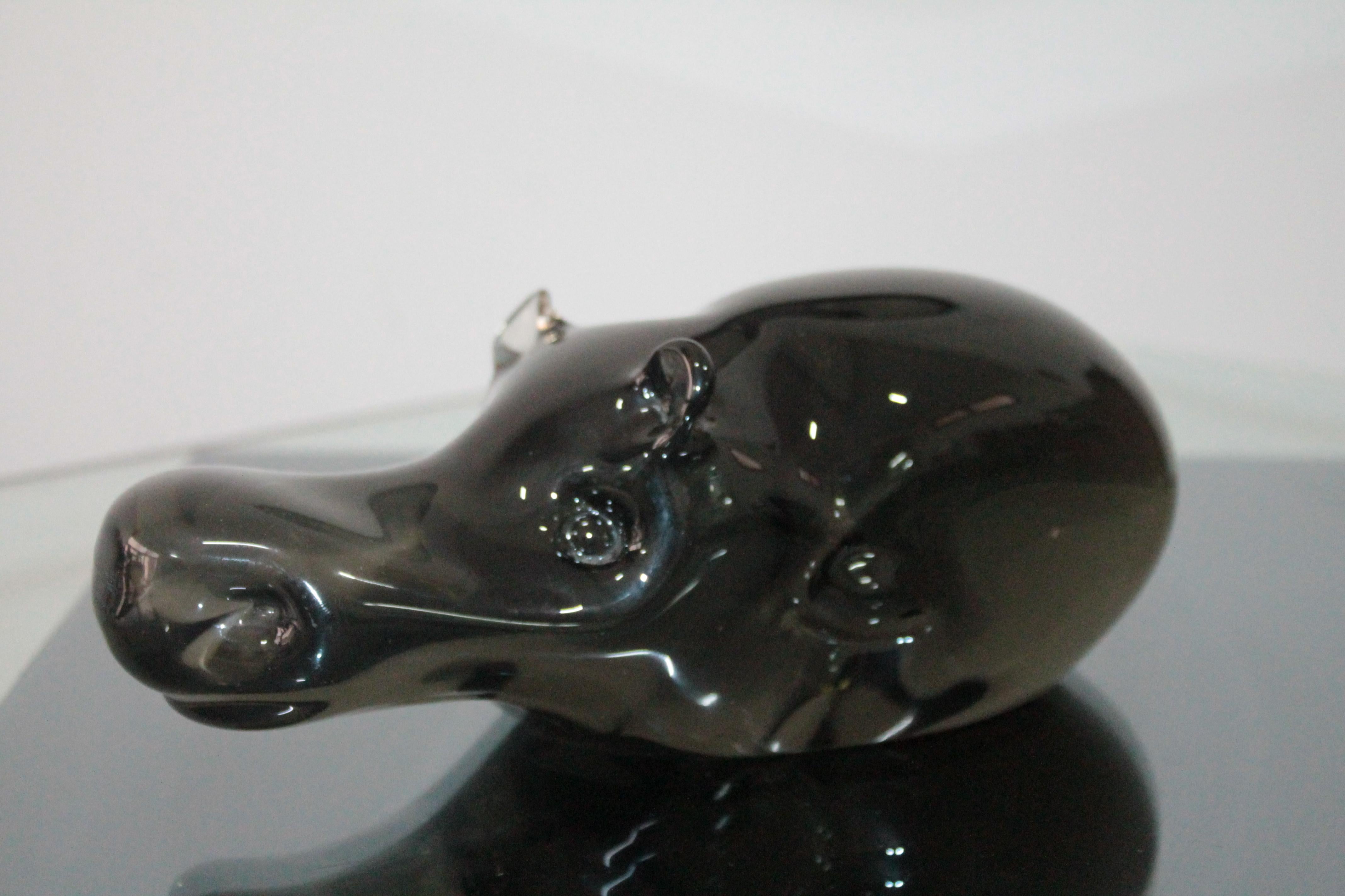 glass hippo paperweight