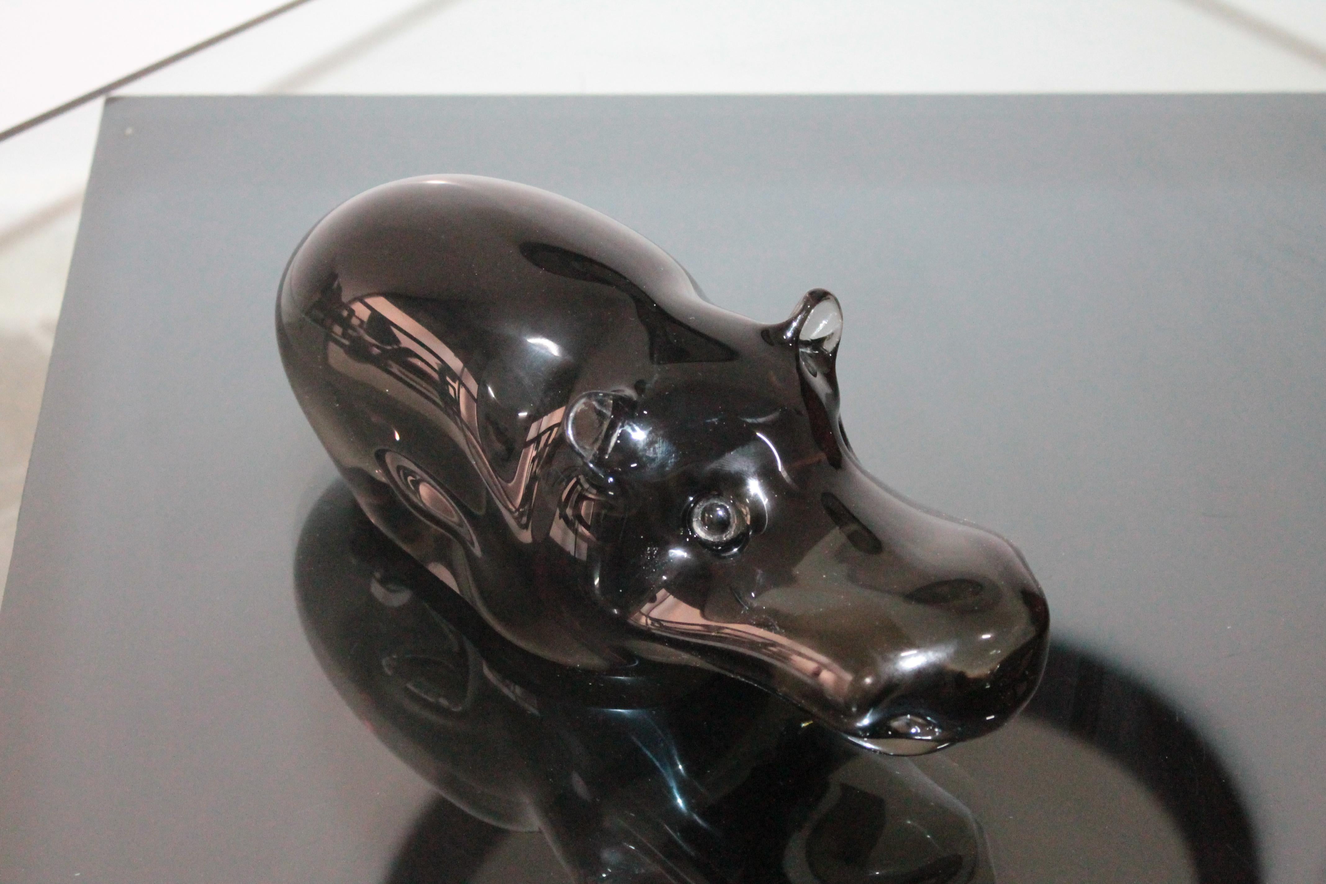 Mid-Century Modern Murano Glass Ice Hippopotamus Paperweight by Livio Seguso Signed 1970s