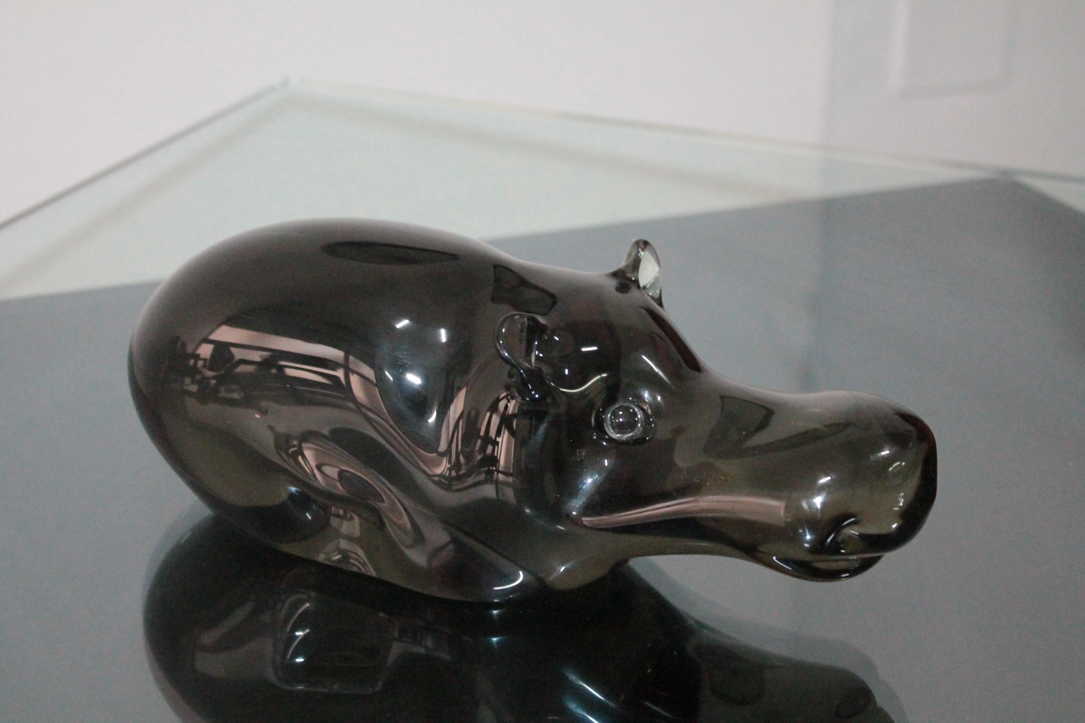 Murano Glass Ice Hippopotamus Paperweight by Livio Seguso Signed 1970s In Good Condition In Palermo, Palermo