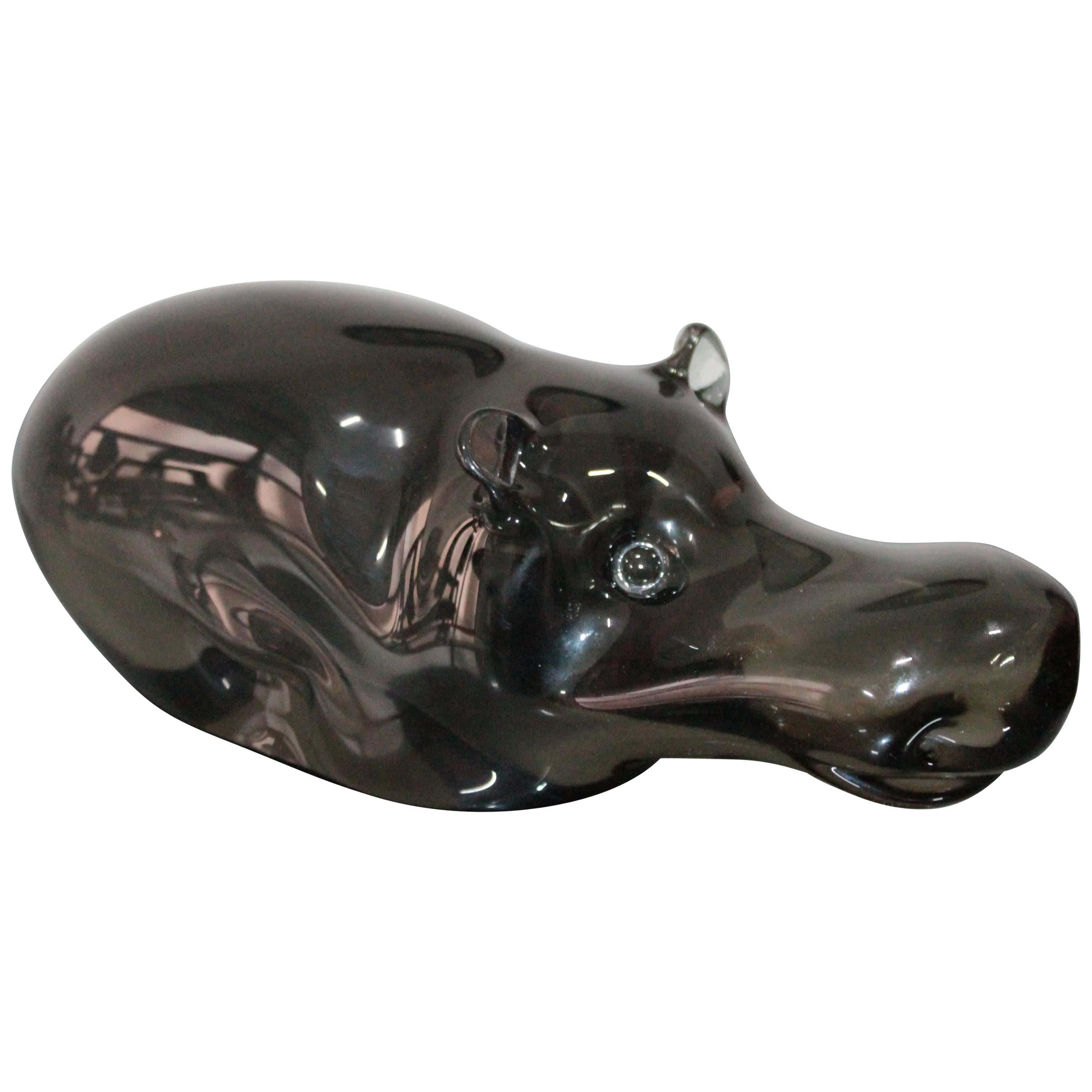 Murano Glass Ice Hippopotamus Paperweight by Livio Seguso Signed 1970s