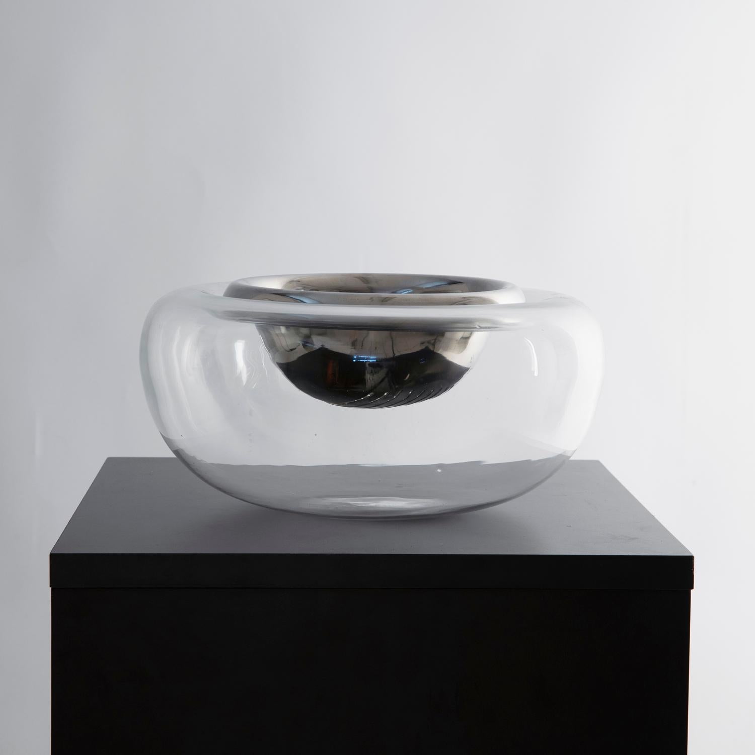Eleonore Peduzzi Riva for Vistosi, blown glass ice-pail with chrome metal water dripping cup, 1974.