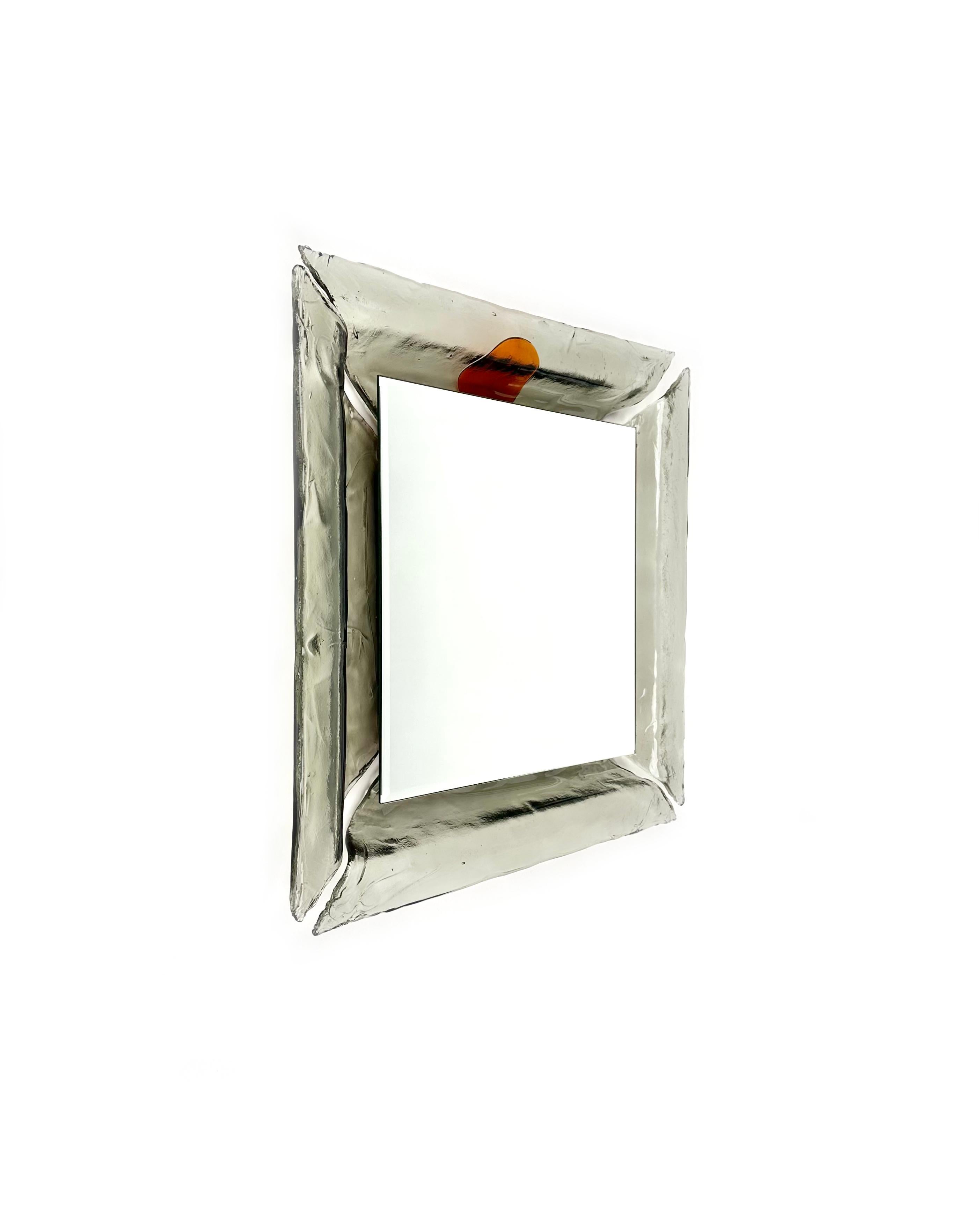 Mid-Century Modern Murano Glass Illuminated Border Wall Mirror Carlo Nason for Mazzega, Italy 1970s For Sale