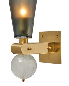Appliques en verre de Murano, laiton et verre fumé, style « Mid-Century Modern »