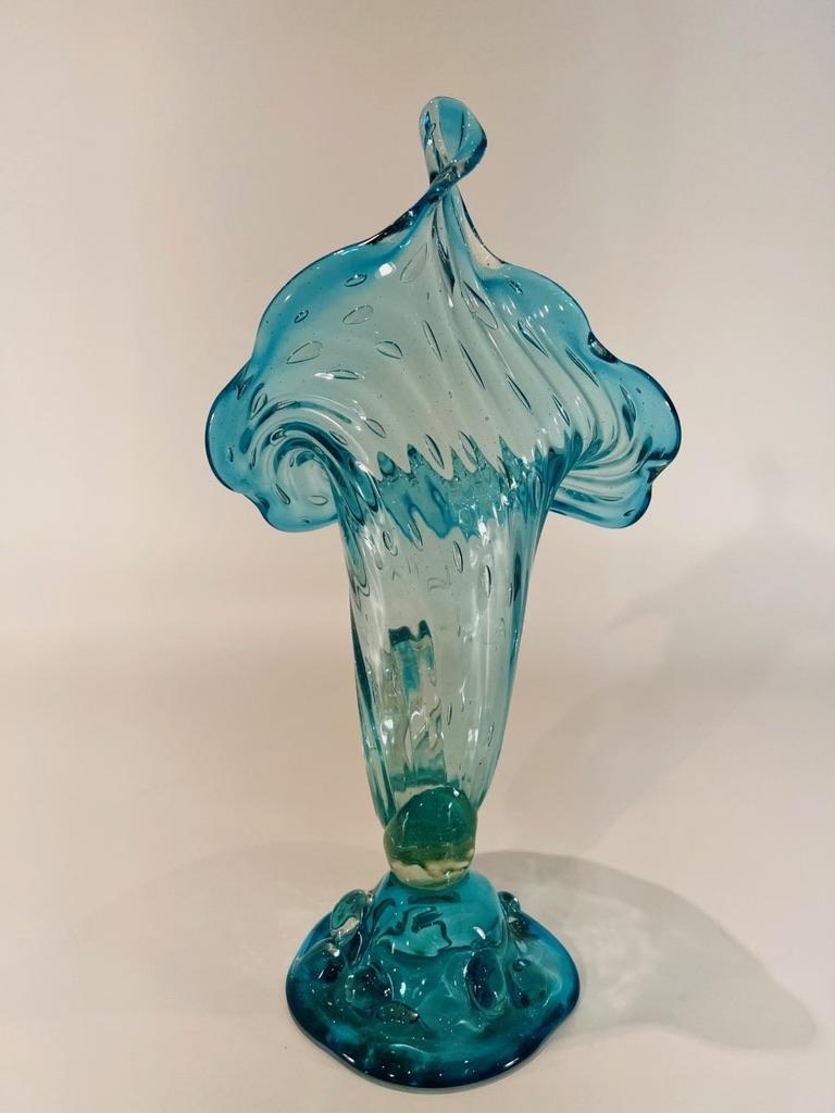 Italian Murano glass in blue Cornucopia vase circa 1950 For Sale