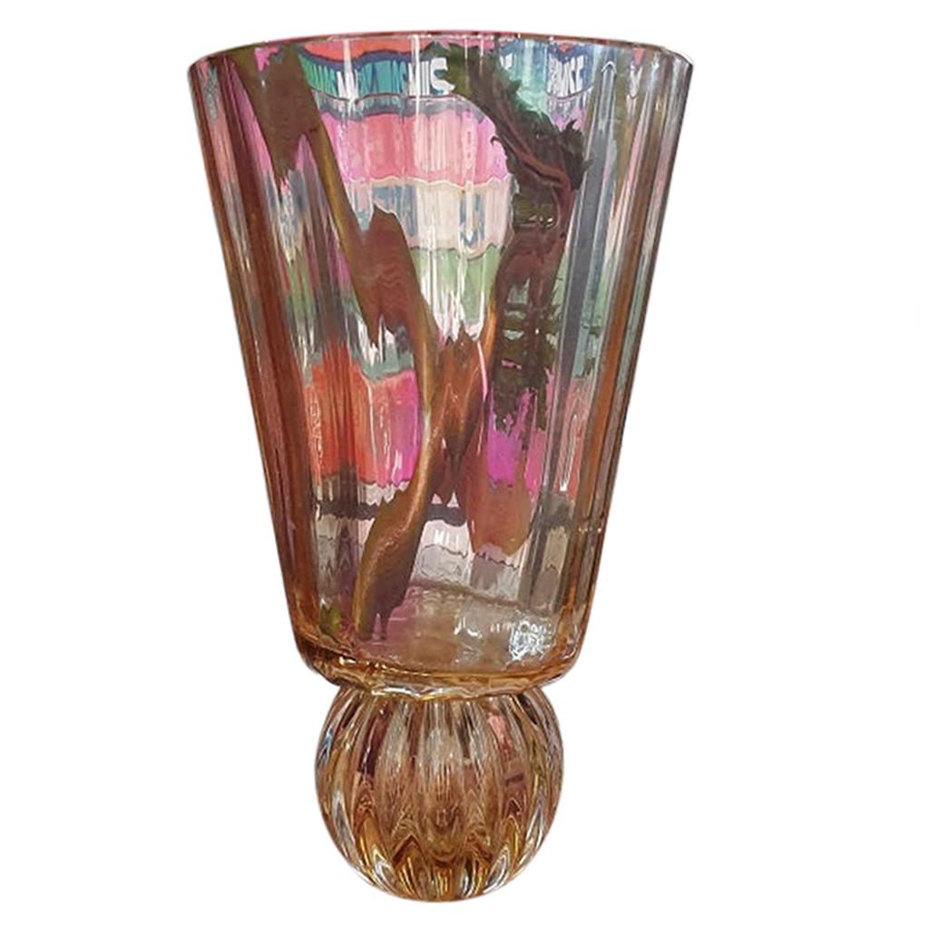 Muranoglas in Gold Handgefertigte Vase Handgefertigt in Italien im Angebot
