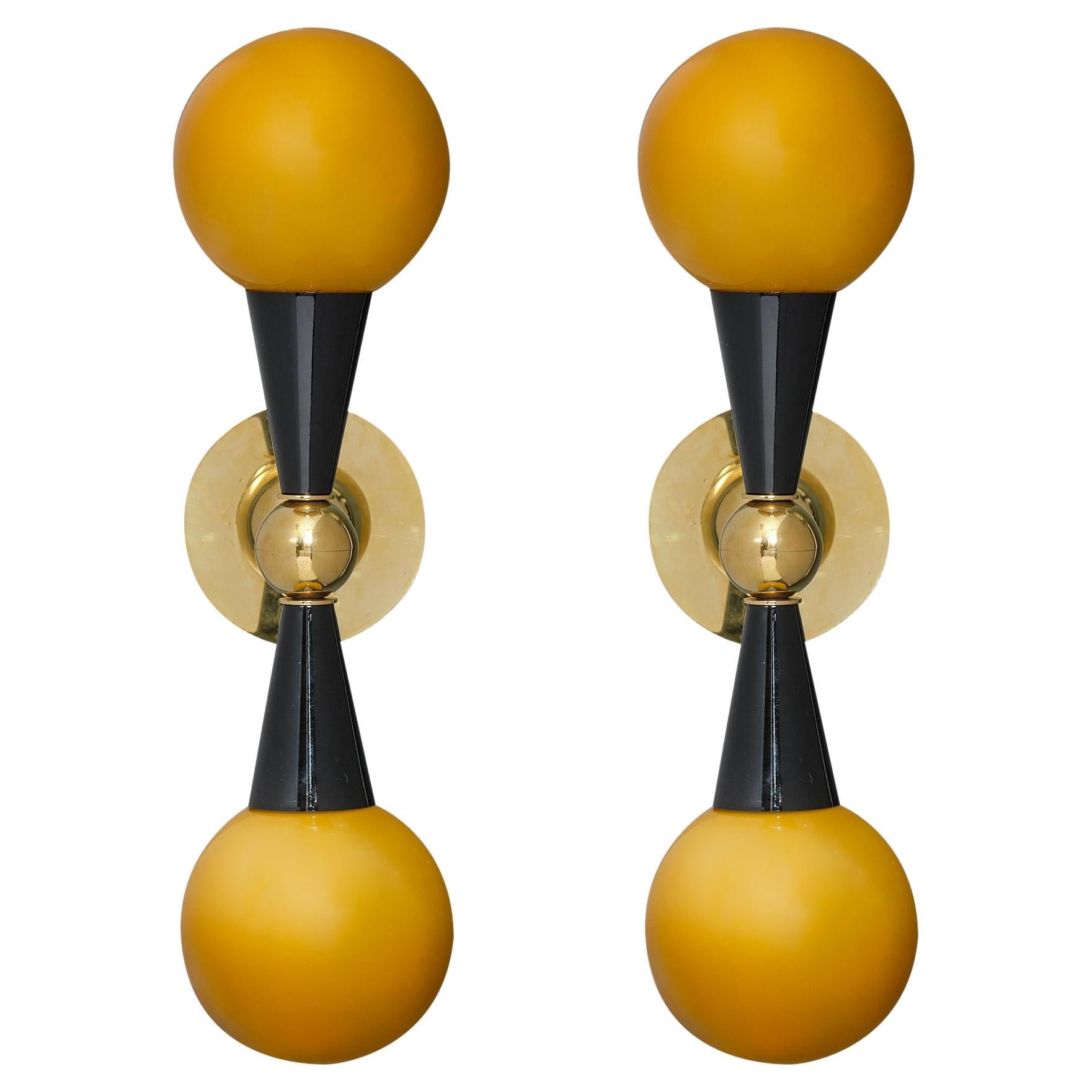 Italian Mid-Century Modern Style Wall Sconces in Murano Glass & Brass