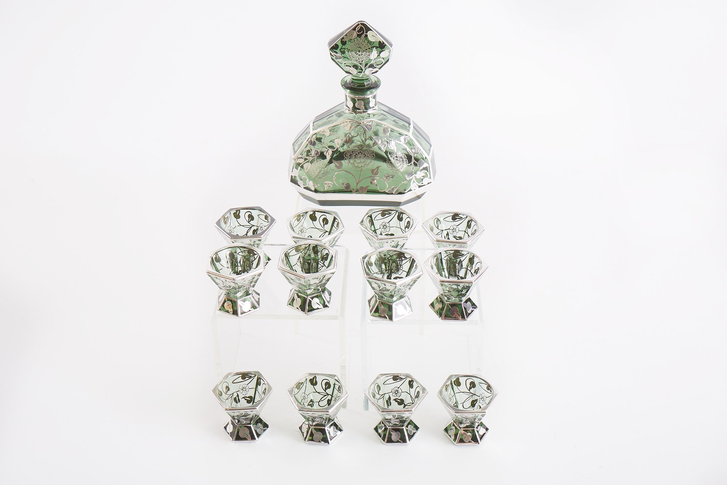 Servicio de Bar de Cristal de Murano / Plata Incrustada en venta 6