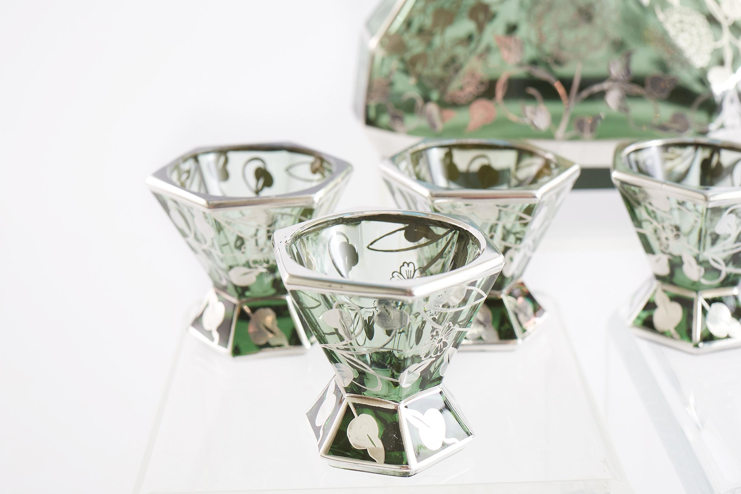 20th Century Murano Glass / Inlaid Silver Barware Service For Sale