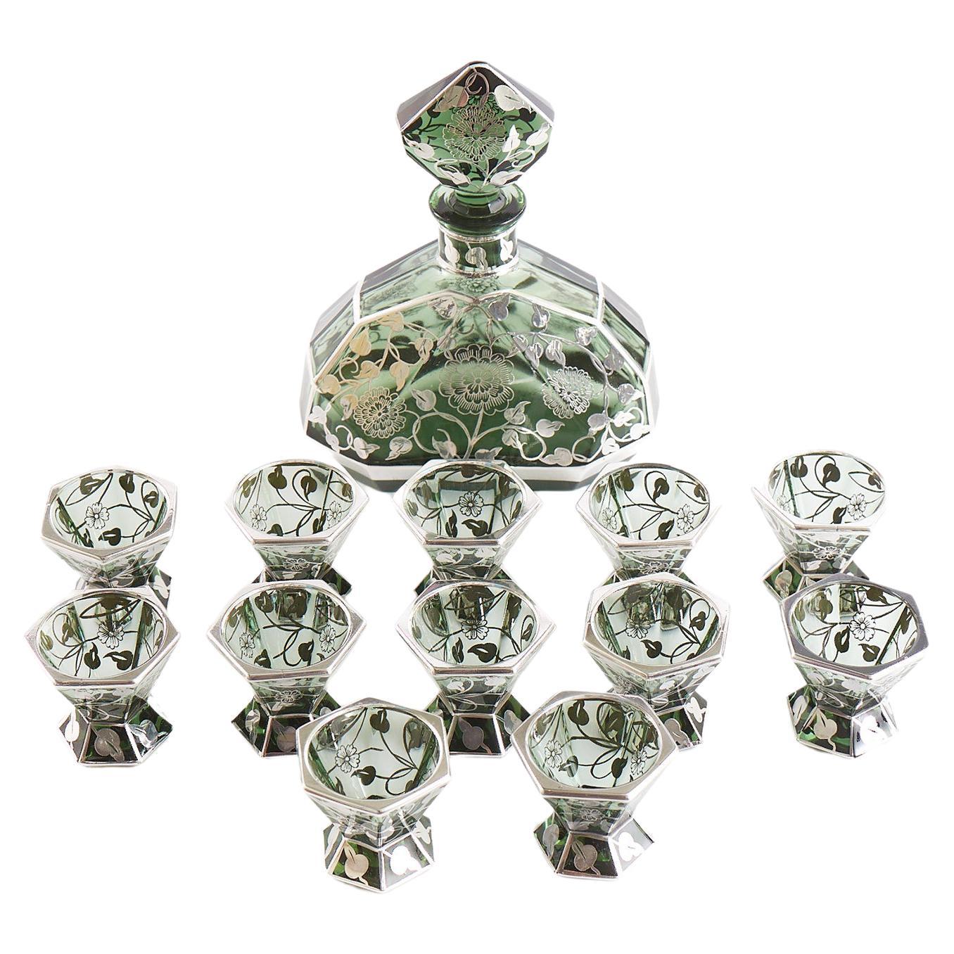 Barzubehör aus Muranoglas mit Intarsien aus Silber