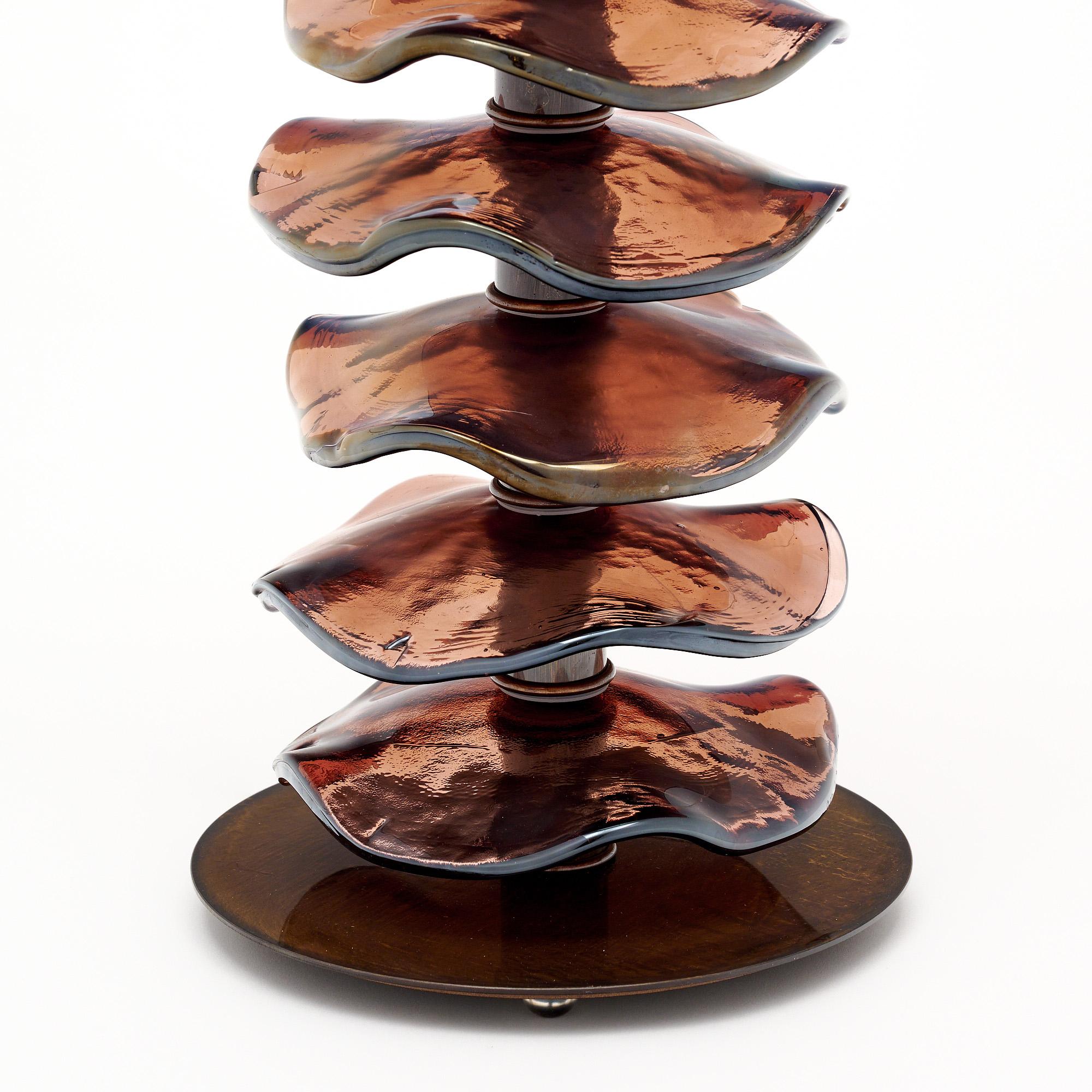 Modern Murano Glass Iridescent Burgundy Disc Lamps For Sale