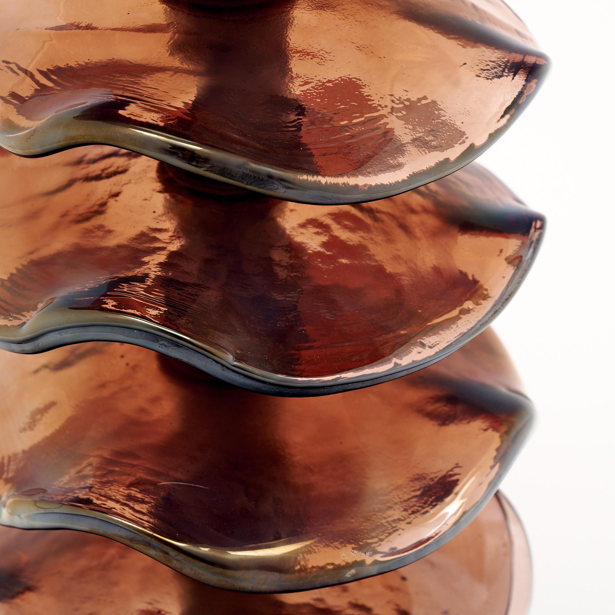 Contemporary Murano Glass Iridescent Burgundy Disc Lamps For Sale