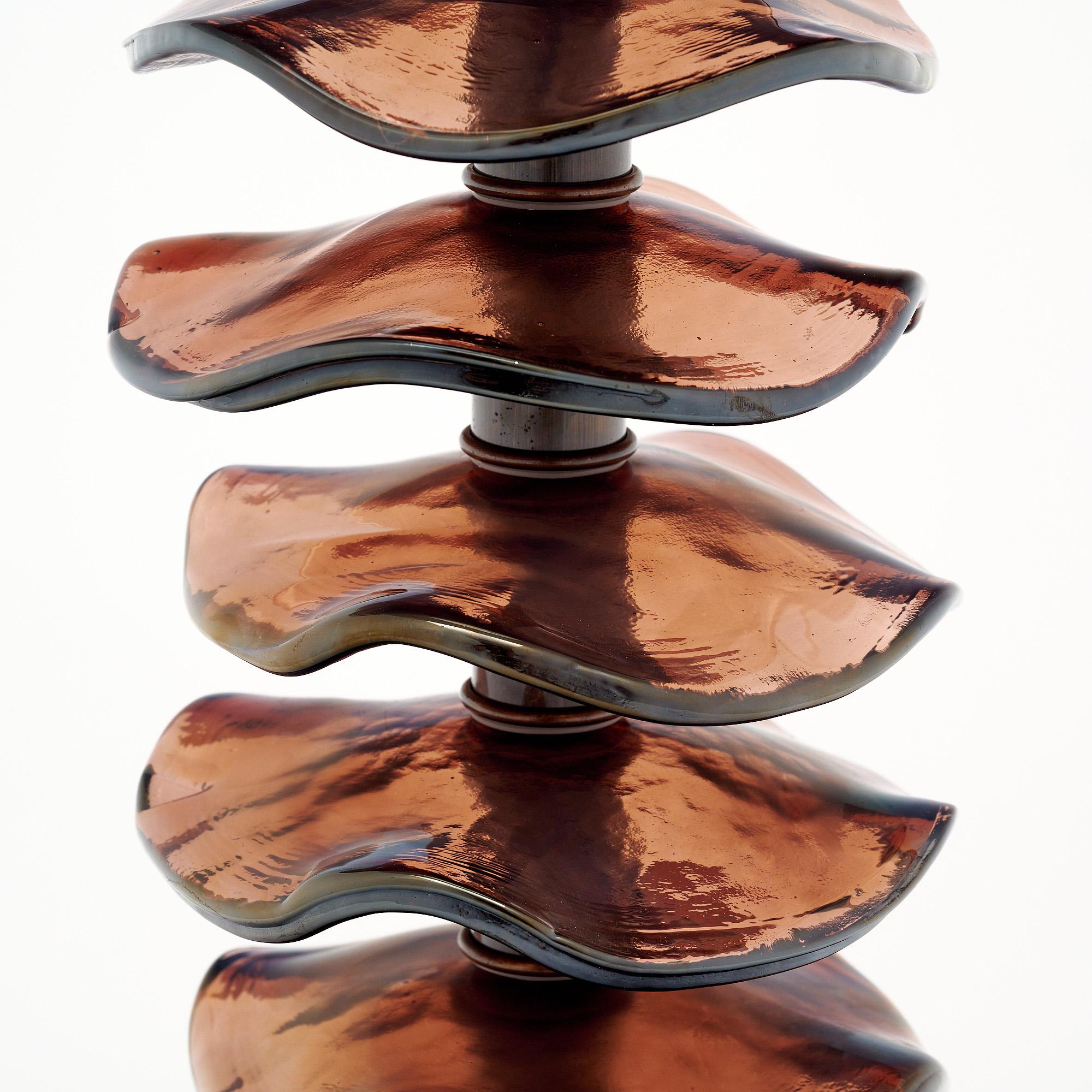 Brass Murano Glass Iridescent Burgundy Disc Lamps For Sale