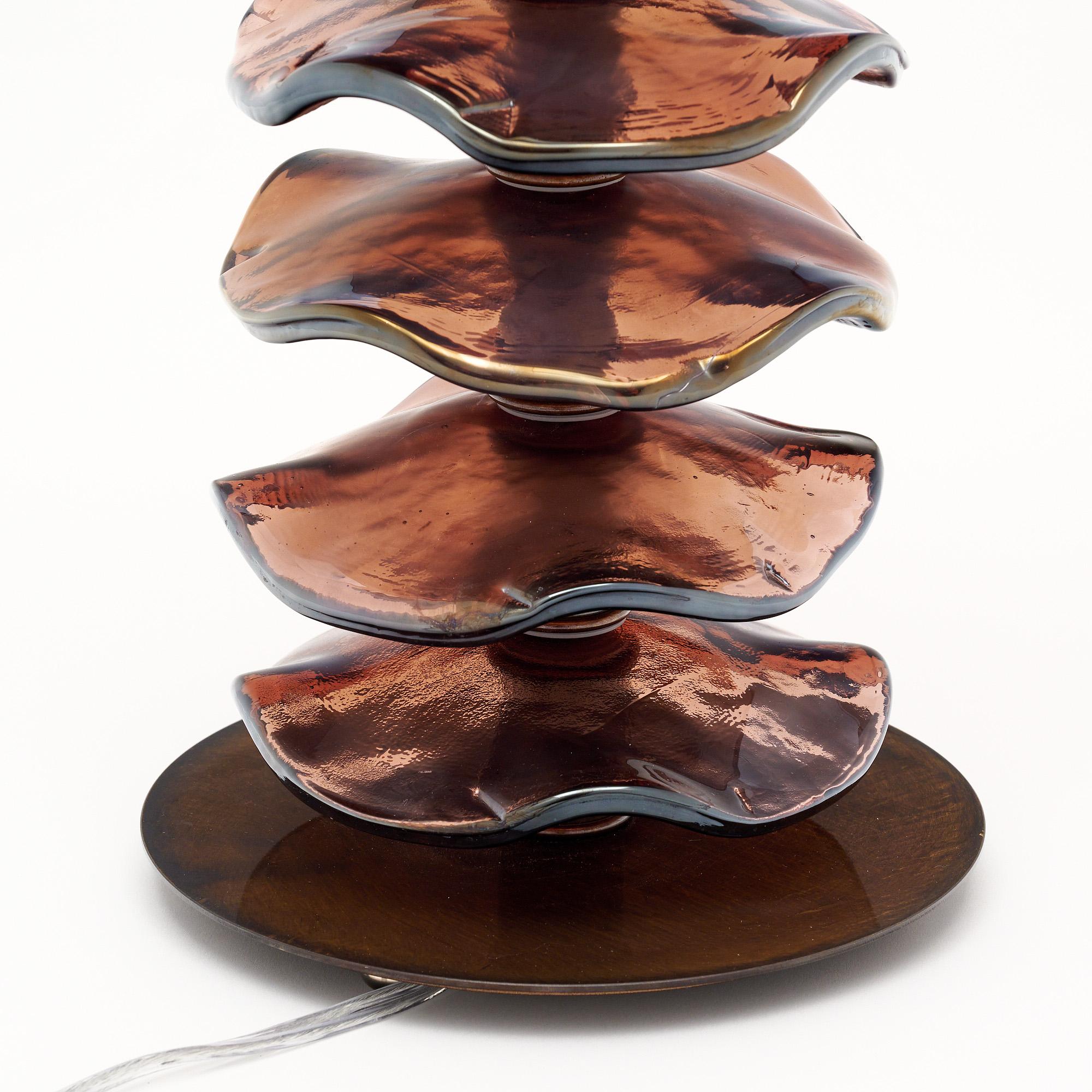 Murano Glass Iridescent Burgundy Disc Lamps For Sale 1