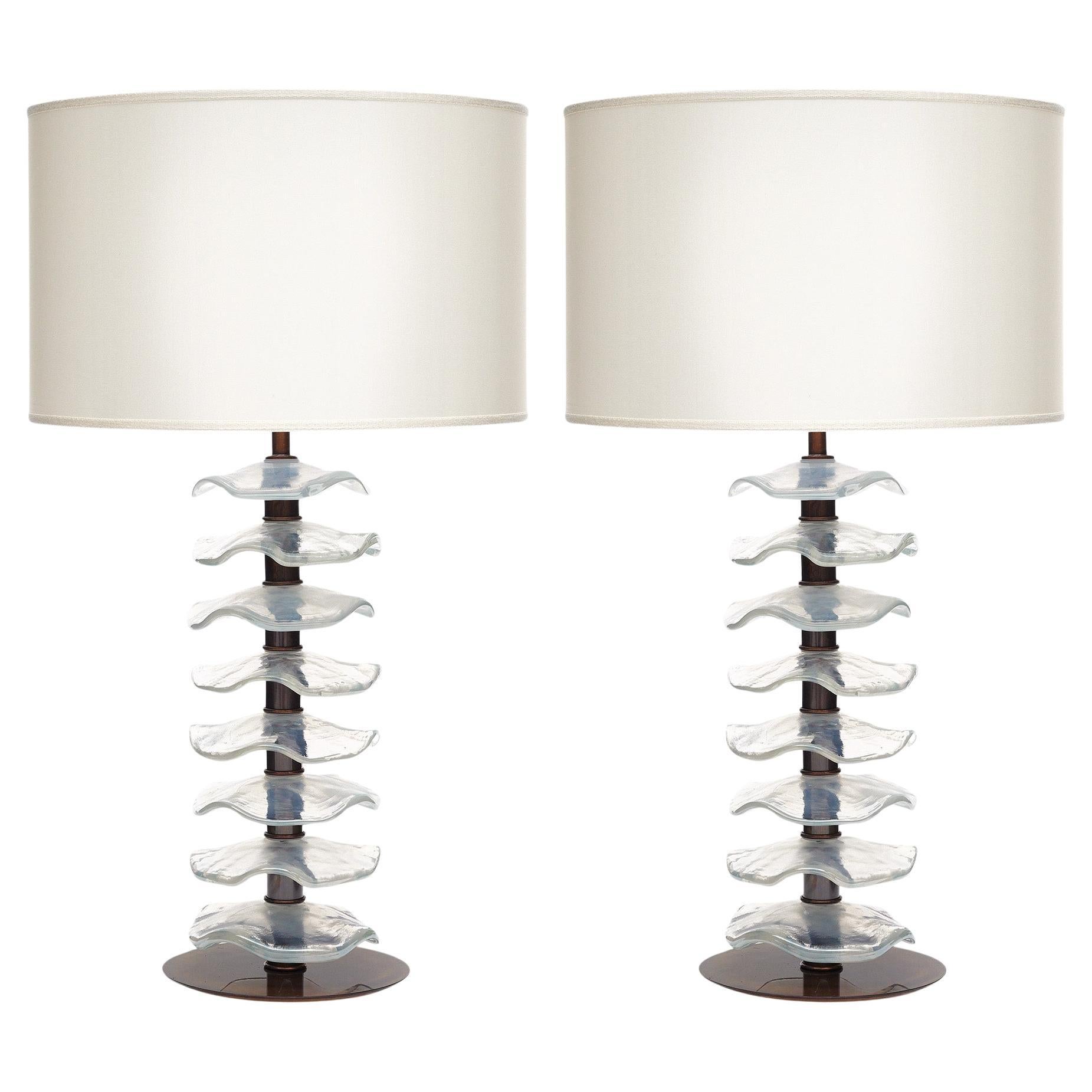 Murano Glass Iridescent Disc Lamps