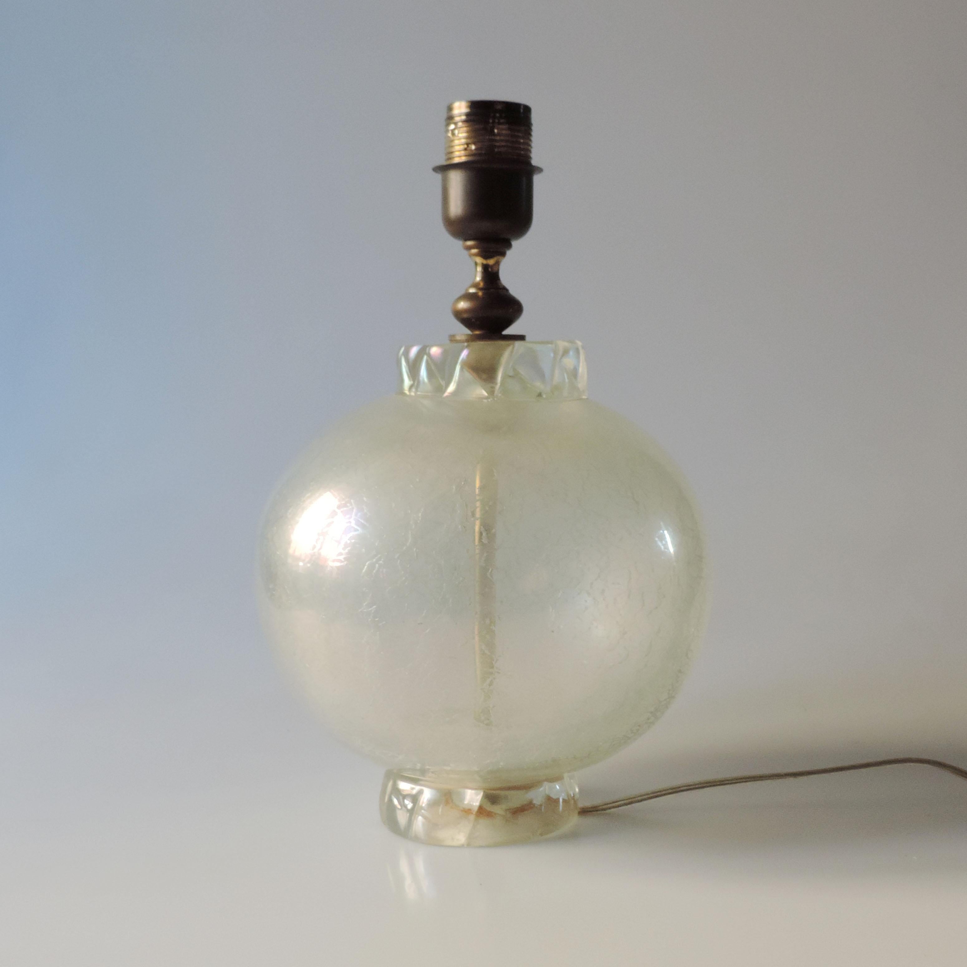 Mid-Century Modern Murano Glass Iridescent Globe Table Lamp, Italy, 1940s For Sale