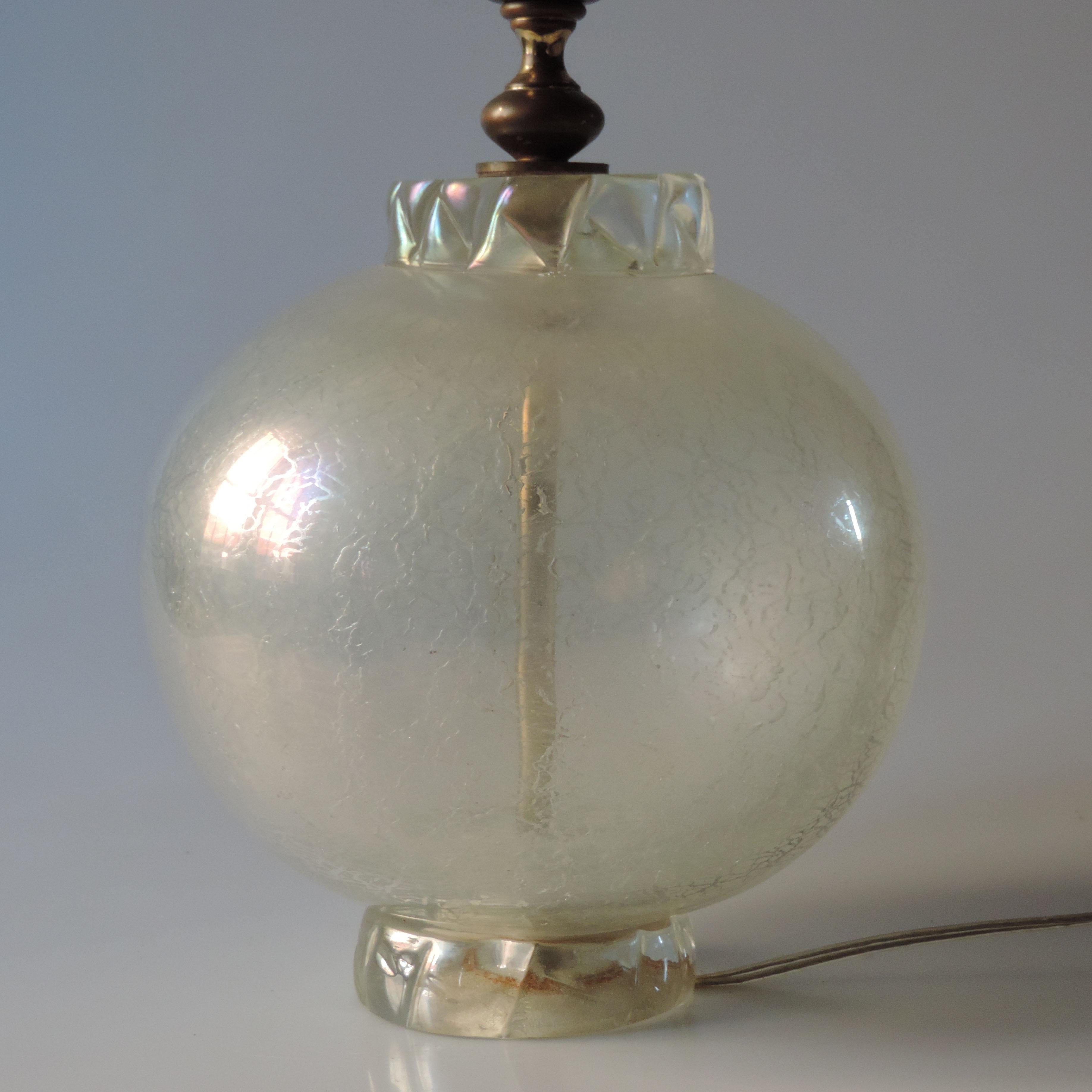 Italian Murano Glass Iridescent Globe Table Lamp, Italy, 1940s For Sale