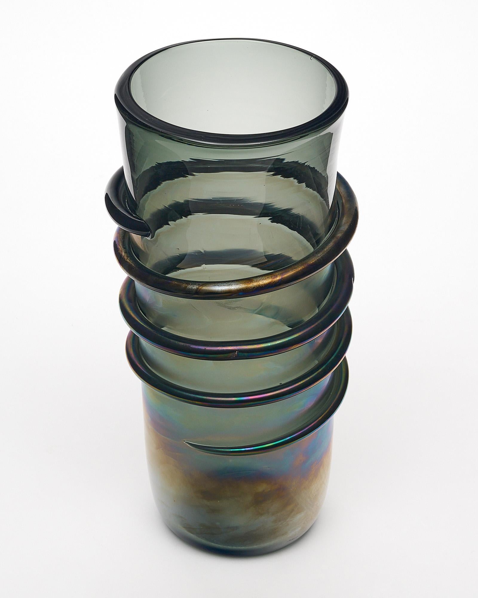 Mid-Century Modern Murano Glass Iridescent ‘Linee’ Vase For Sale