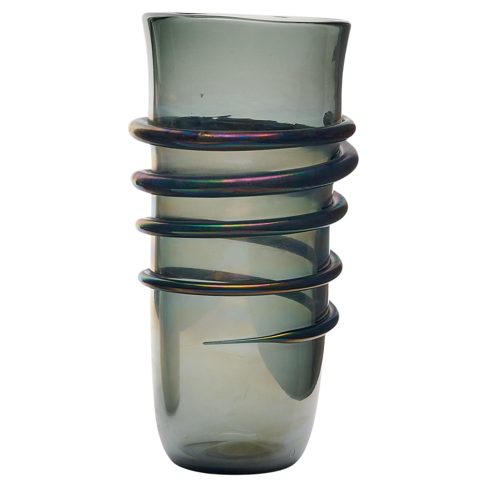 Murano Glass Iridescent ‘Linee’ Vase For Sale