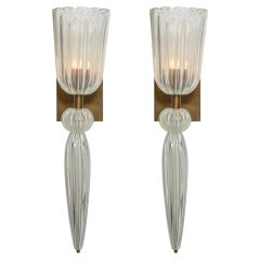 Torcia in vetro iridescente di Murano, struttura in ottone, Italia