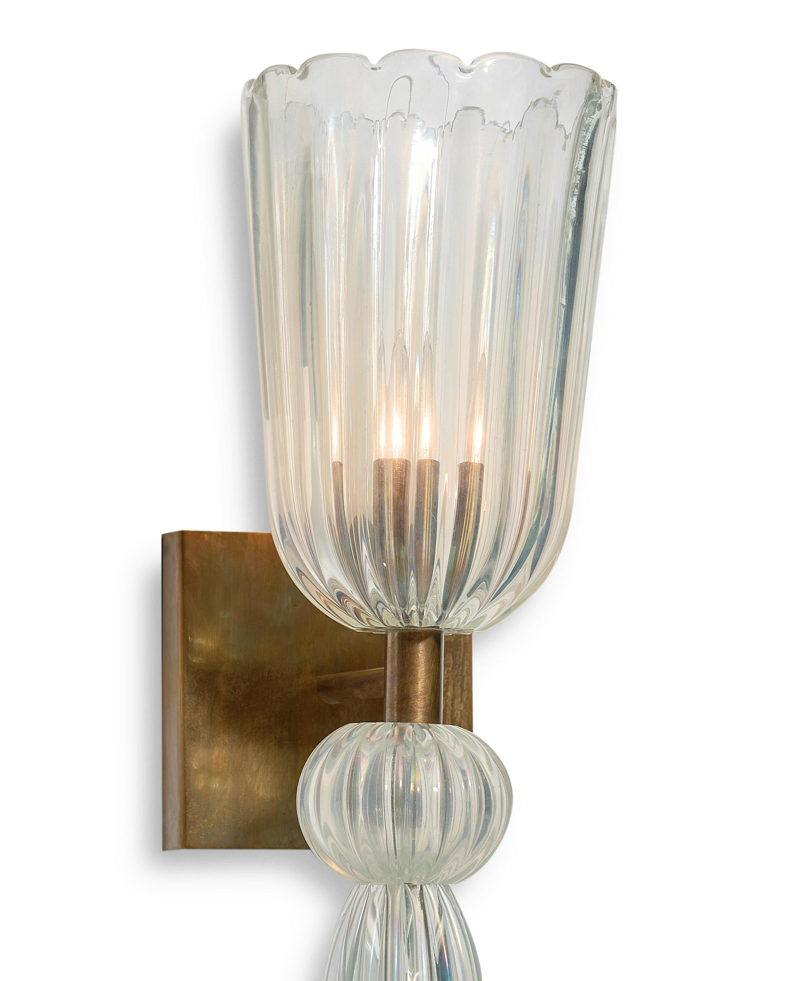 Modern Murano Glass Iridescent Torch Sconces For Sale