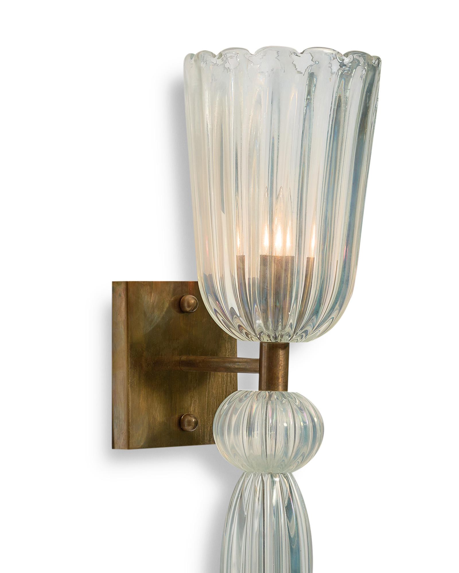 Murano Glas schillernde Fackel Wandleuchter (Muranoglas) im Angebot