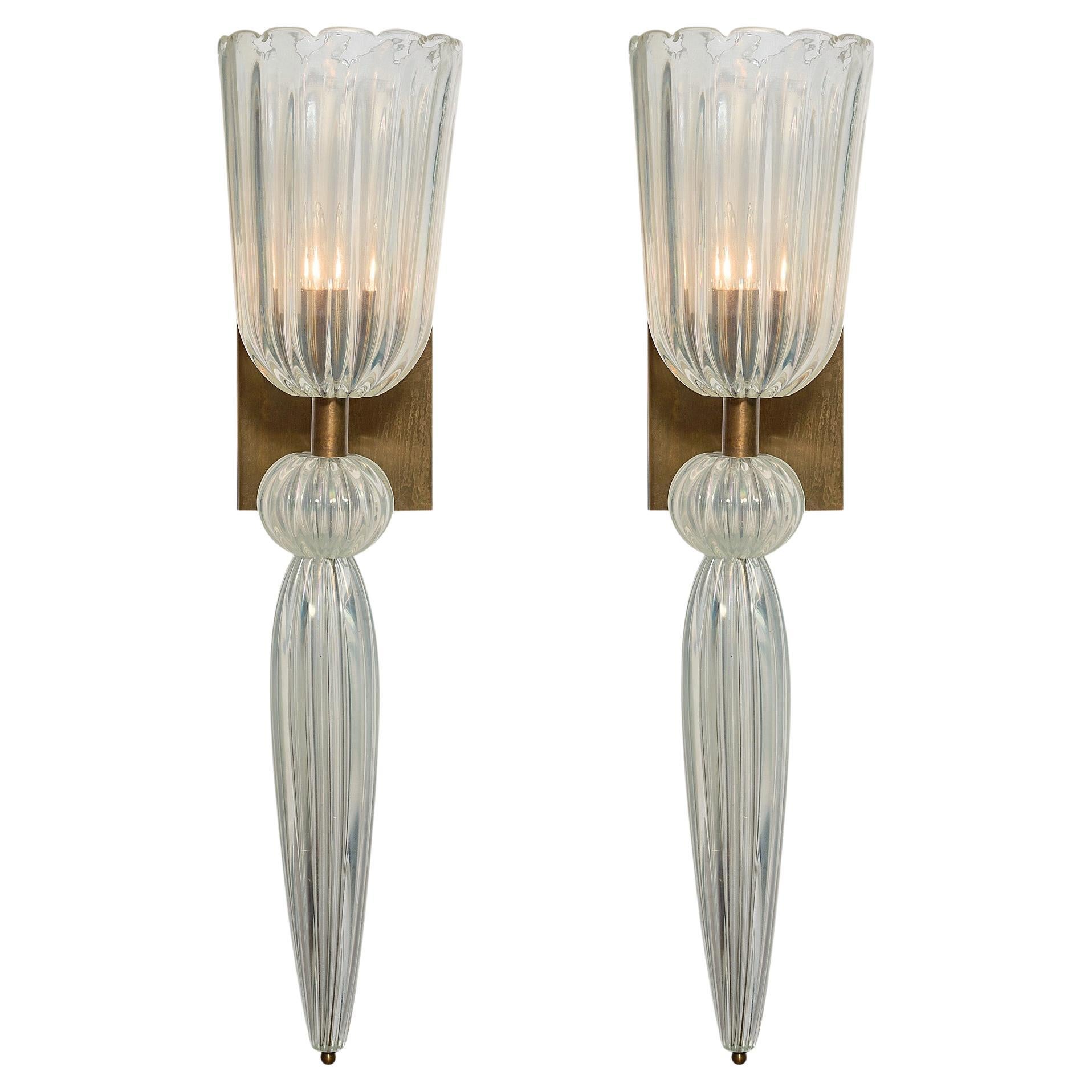 Murano Glass Iridescent Torch Sconces For Sale