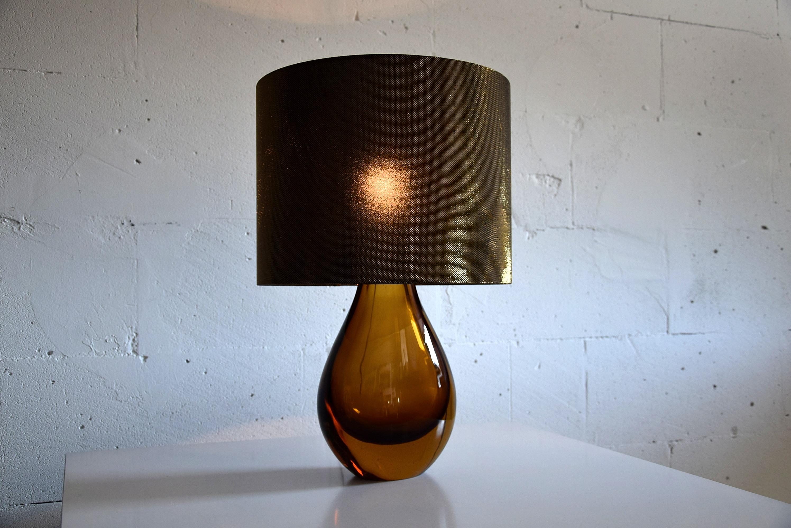 Murano Glass Italian Mid-Century Modern Amber Table Lamp 2