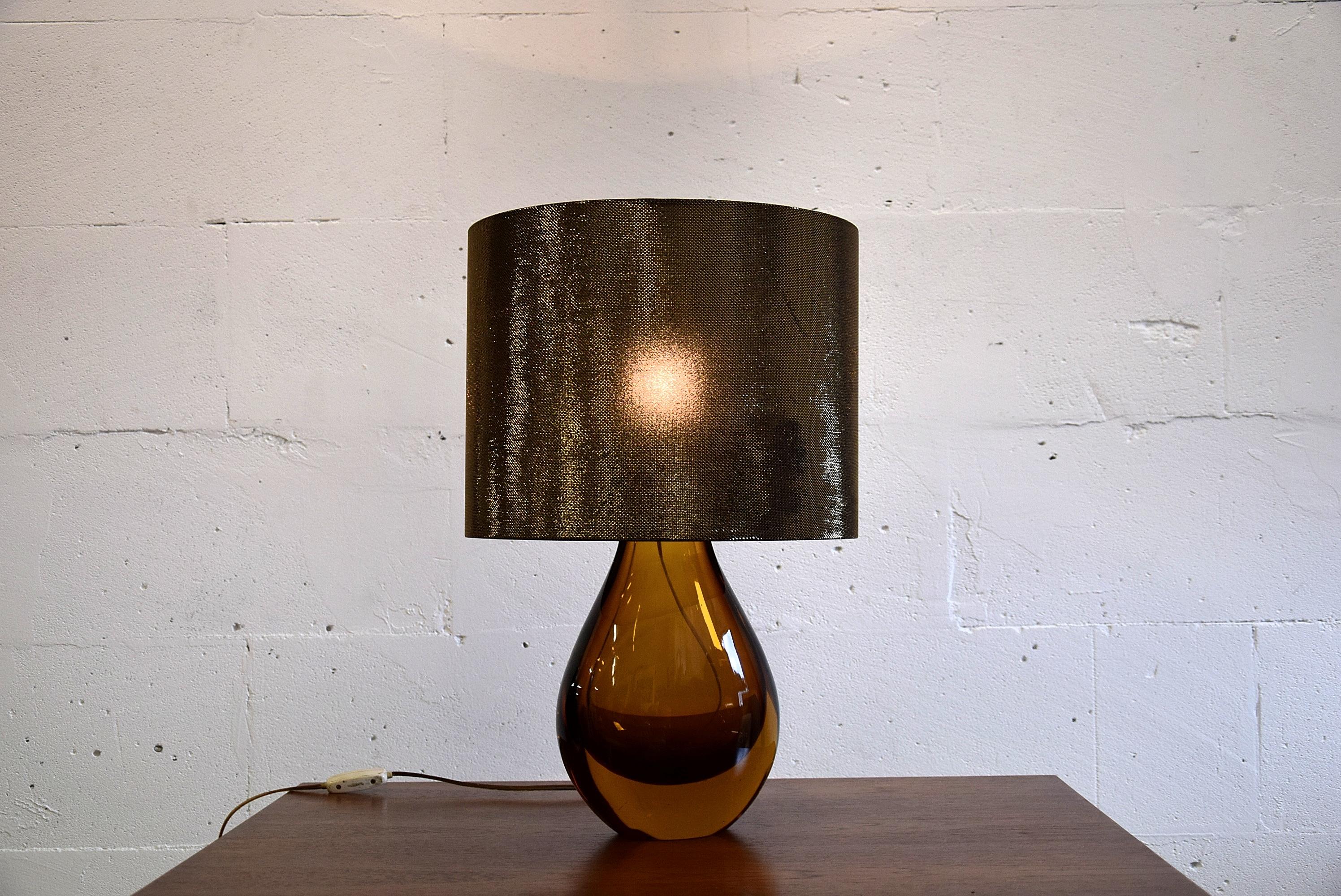 Murano Glass Italian Mid-Century Modern Amber Table Lamp In Good Condition In Weesp, NL