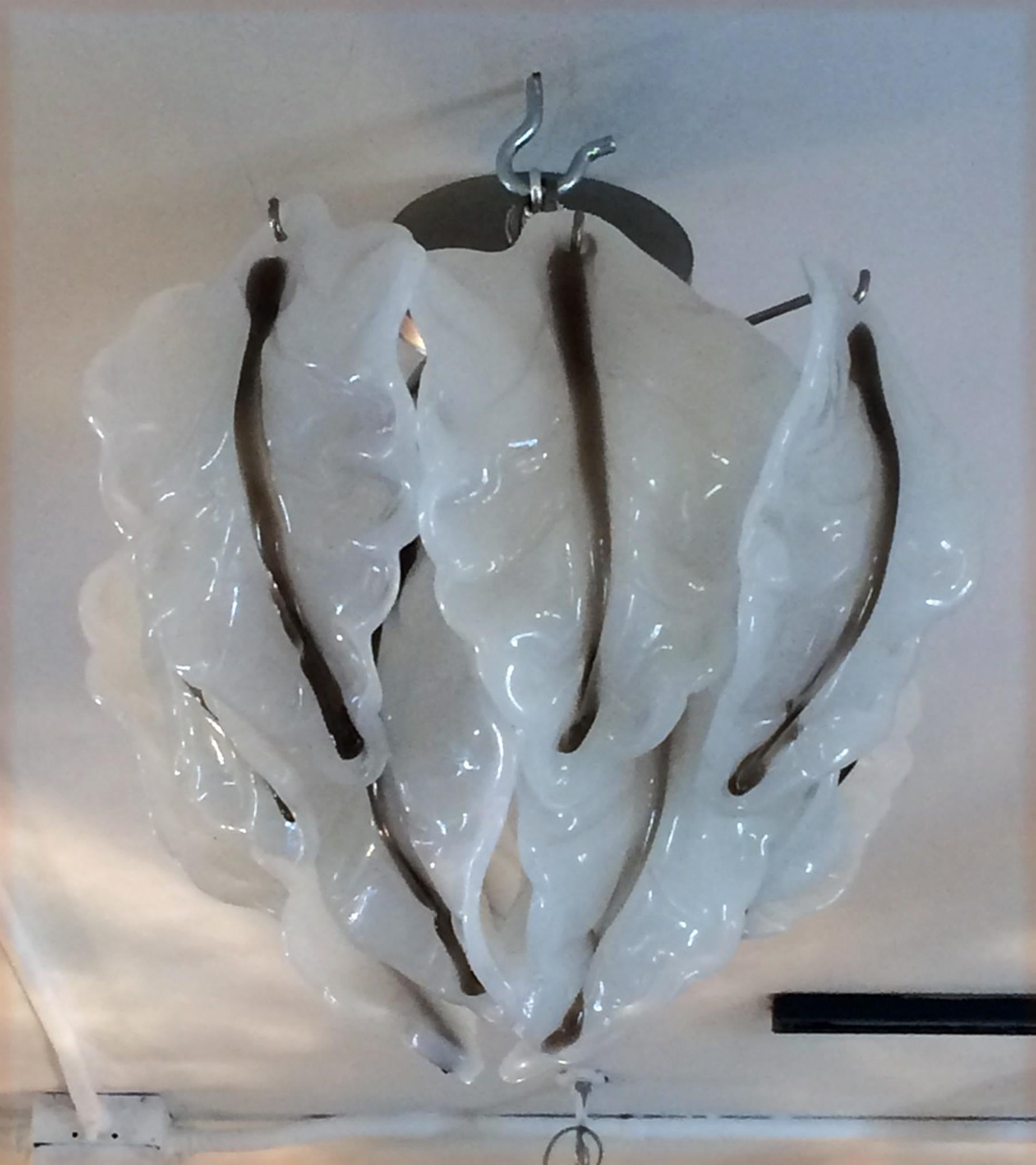 Murano Glass Italian Pendant Light Fixture Leaves with Stems Shades In Good Condition In West Palm Beach, FL