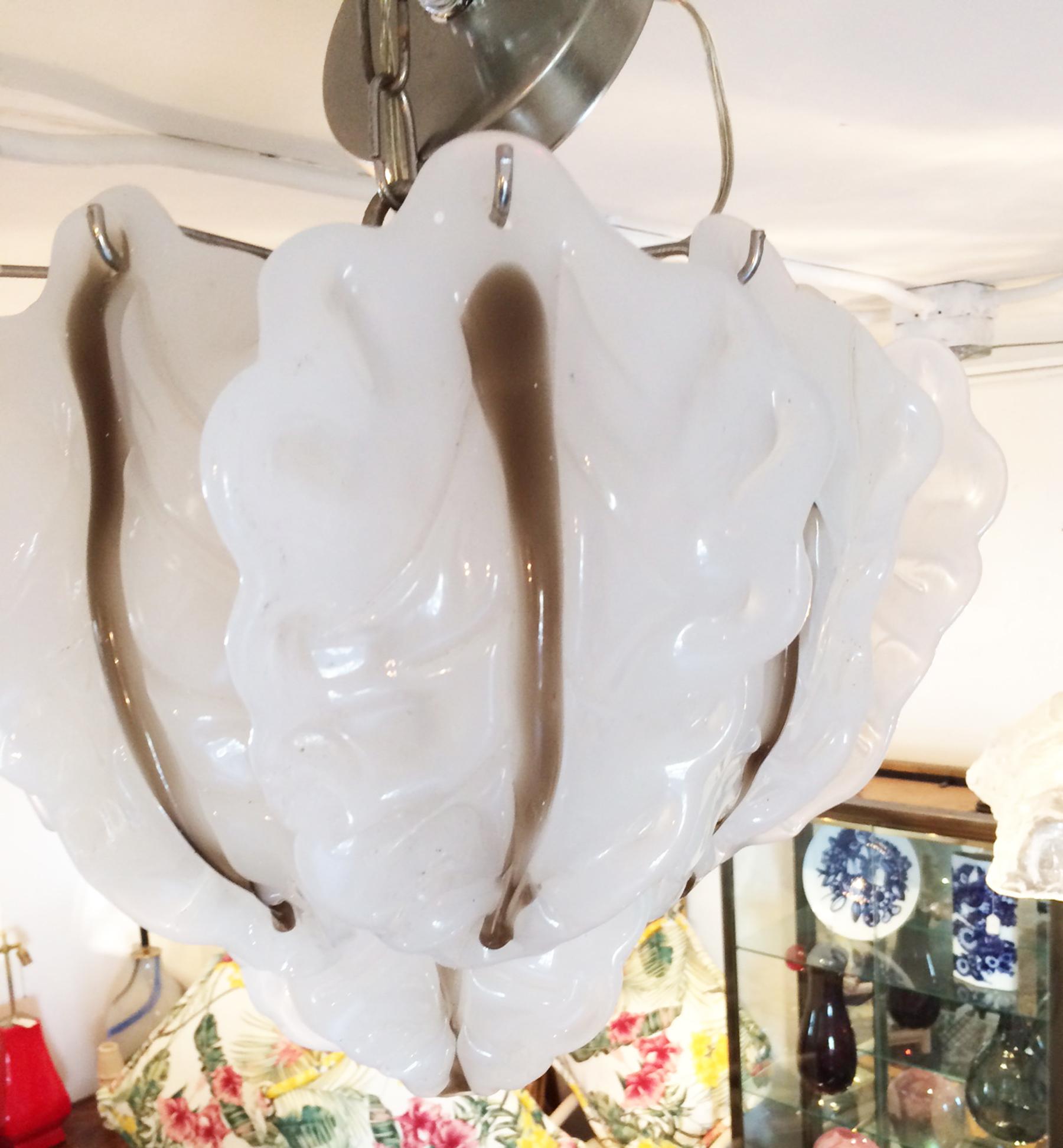 20th Century Murano Glass Italian Pendant Light Fixture Leaves with Stems Shades