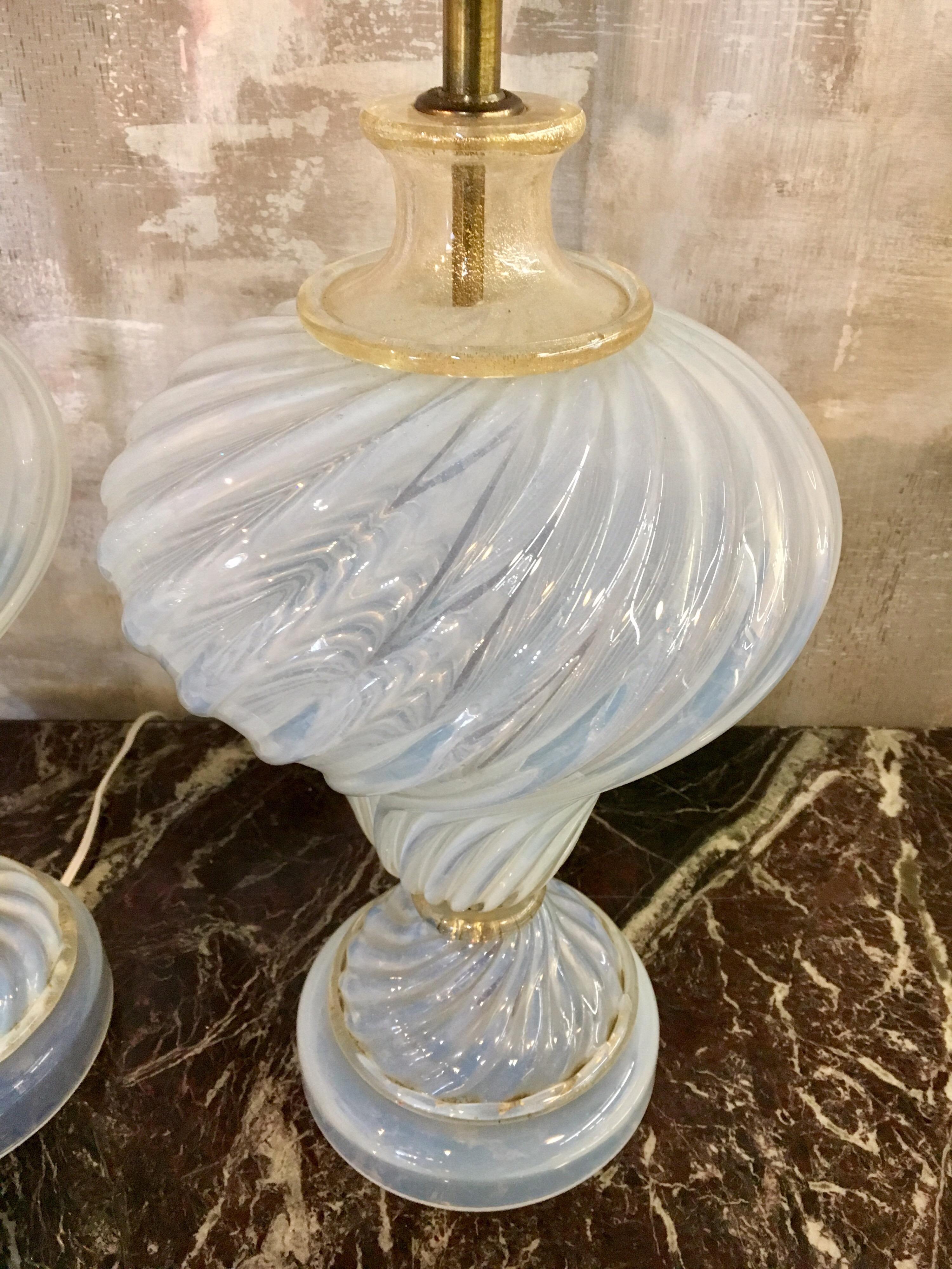 Mid-Century Modern Murano Glass Italy Pair of Table Lamps