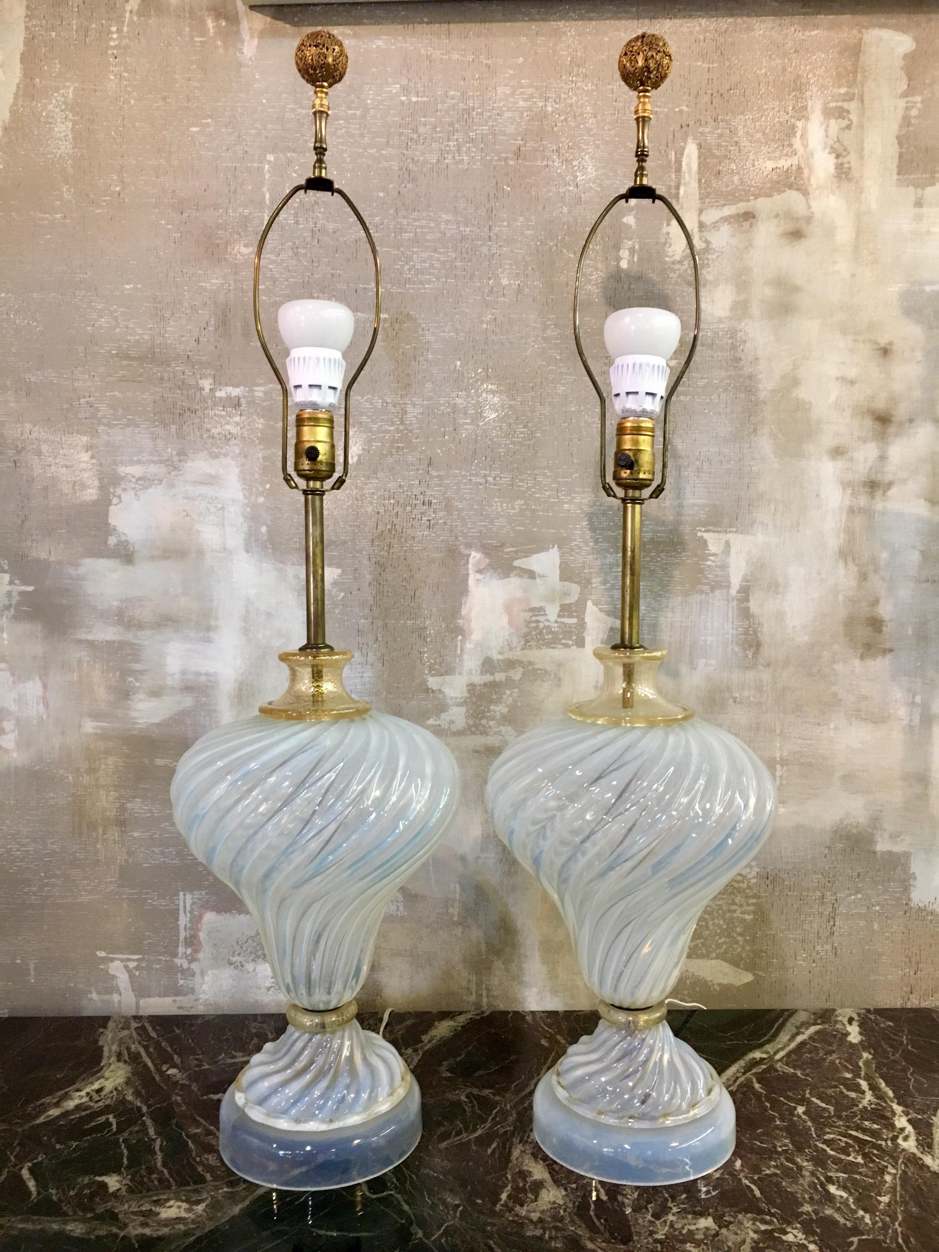 Late 20th Century Murano Glass Italy Pair of Table Lamps