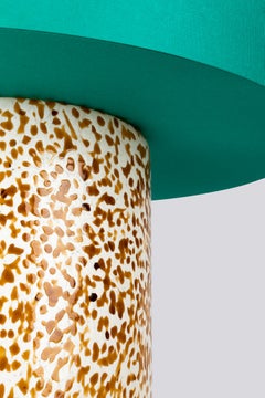 Murano Glass Ivory & Amber Pillar Lamp with Cotton Lampshade by Stories of Italy