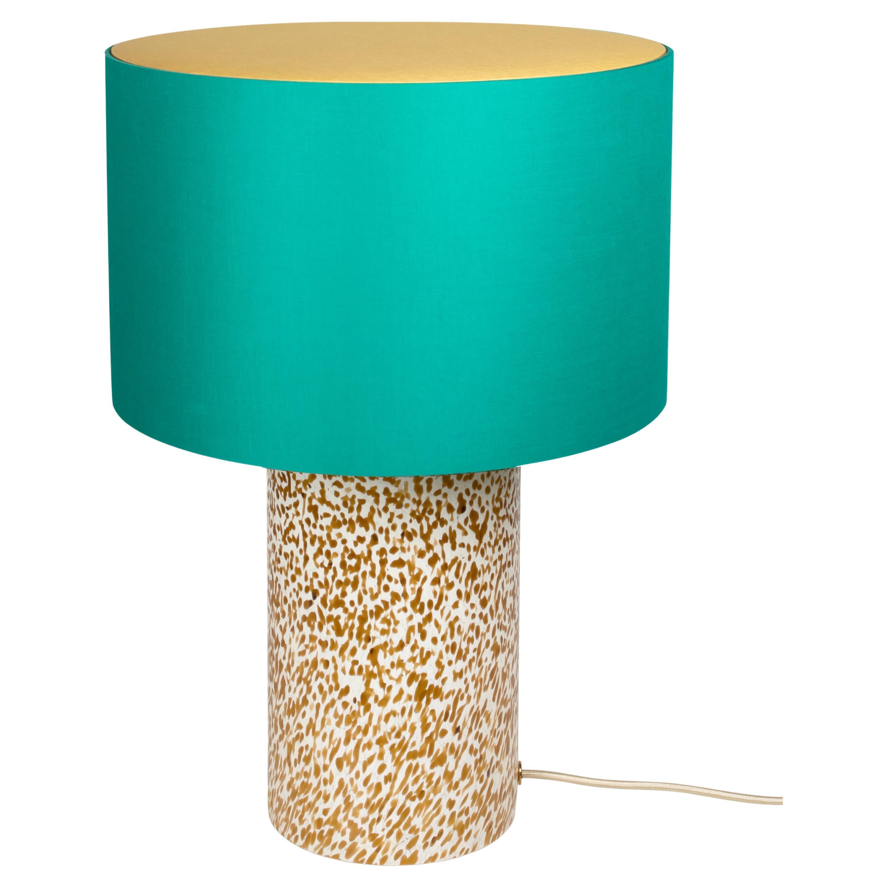 Lampe à pilier en verre de Murano ivoire et ambre avec abat-jour en coton par Stories of Italy
