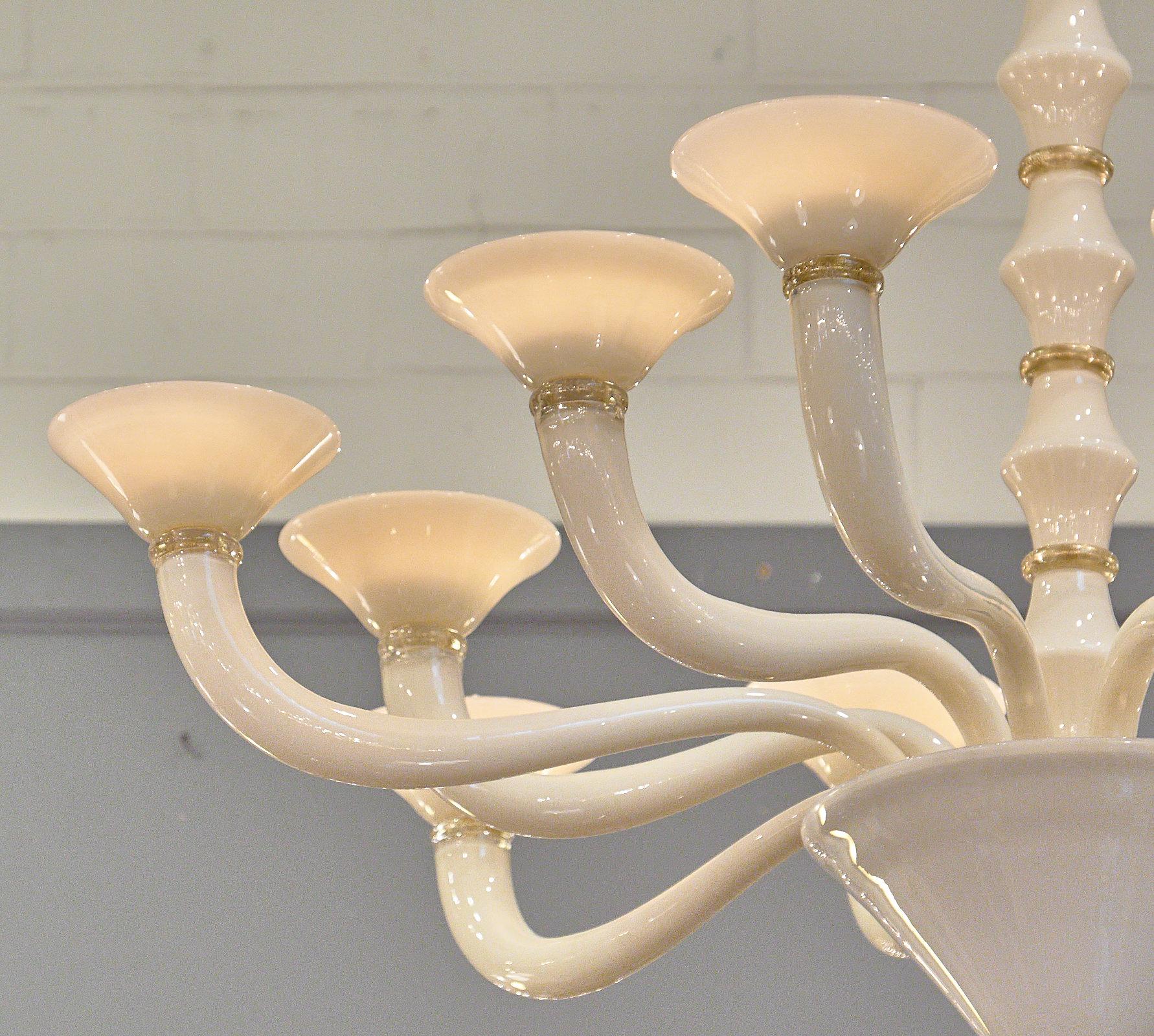 Mid-Century Modern Murano Glass Ivory Chandelier For Sale