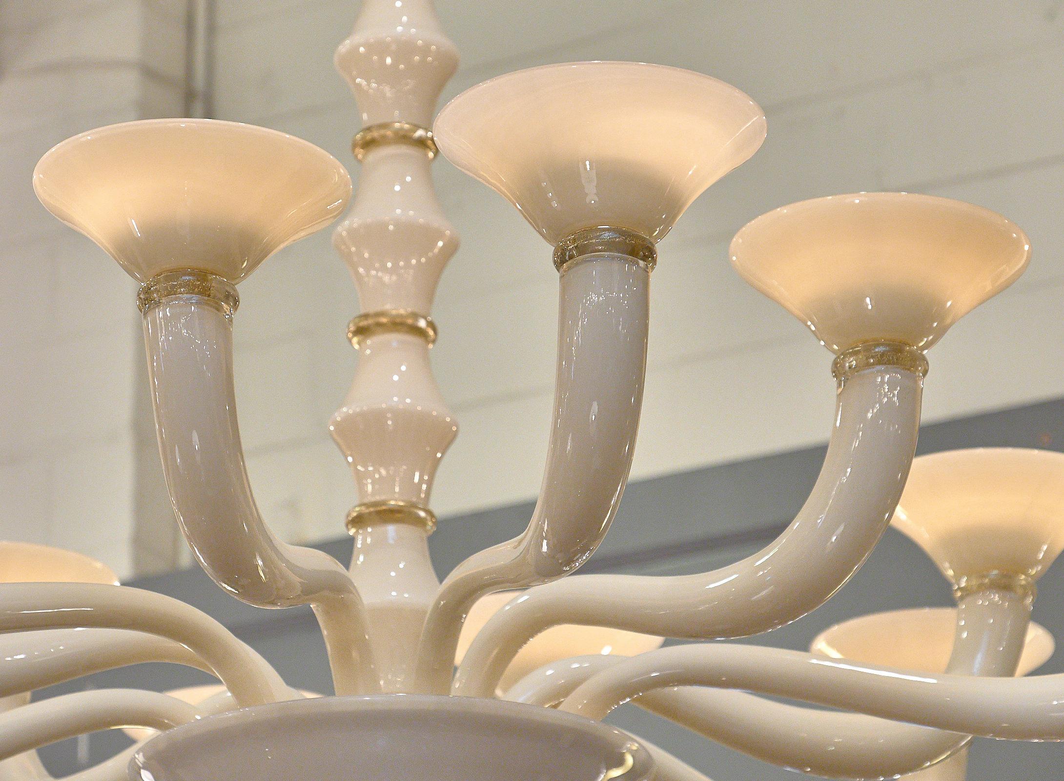 Contemporary Murano Glass Ivory Chandelier For Sale