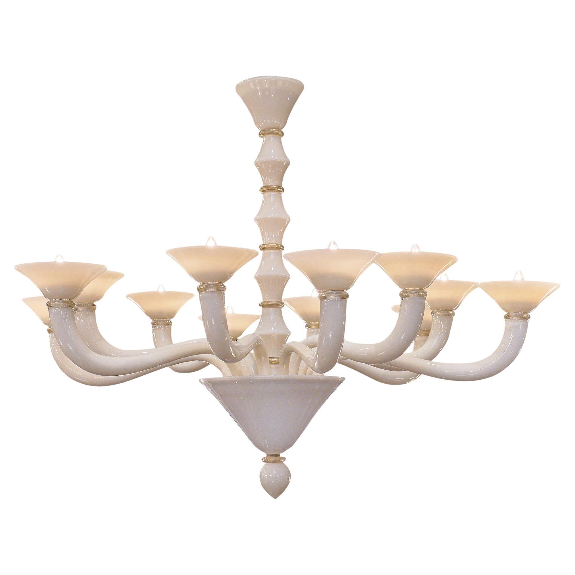 Murano Glass Ivory Chandelier For Sale