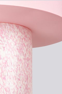 Murano Glass Ivory & Pink Pillar Lamp with Cotton Lampshade by Stories of Italy