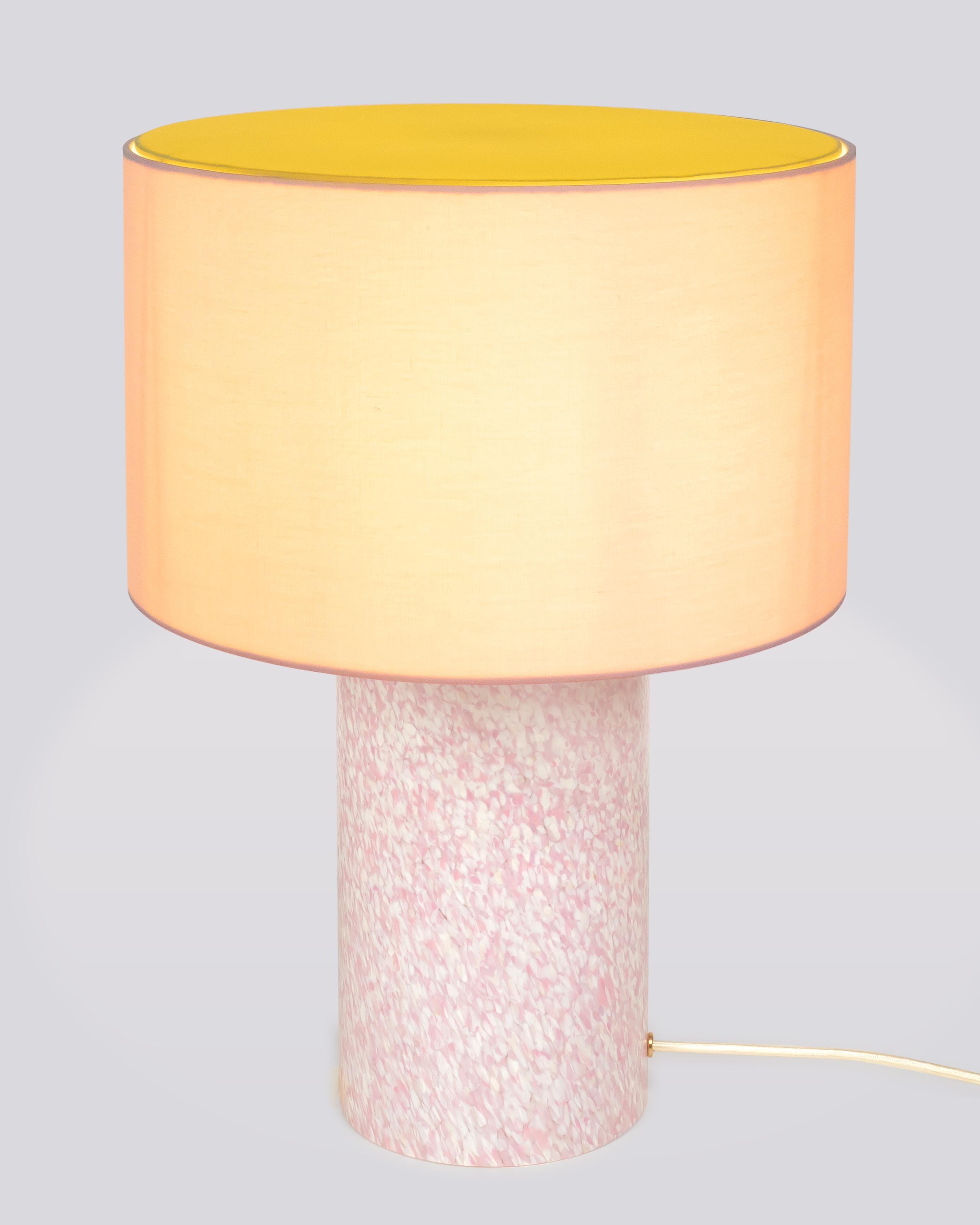 Murano Glass Ivory & Pink Pillar Lamp with Cotton Lampshade by Stories of Italy In New Condition For Sale In Milano, IT