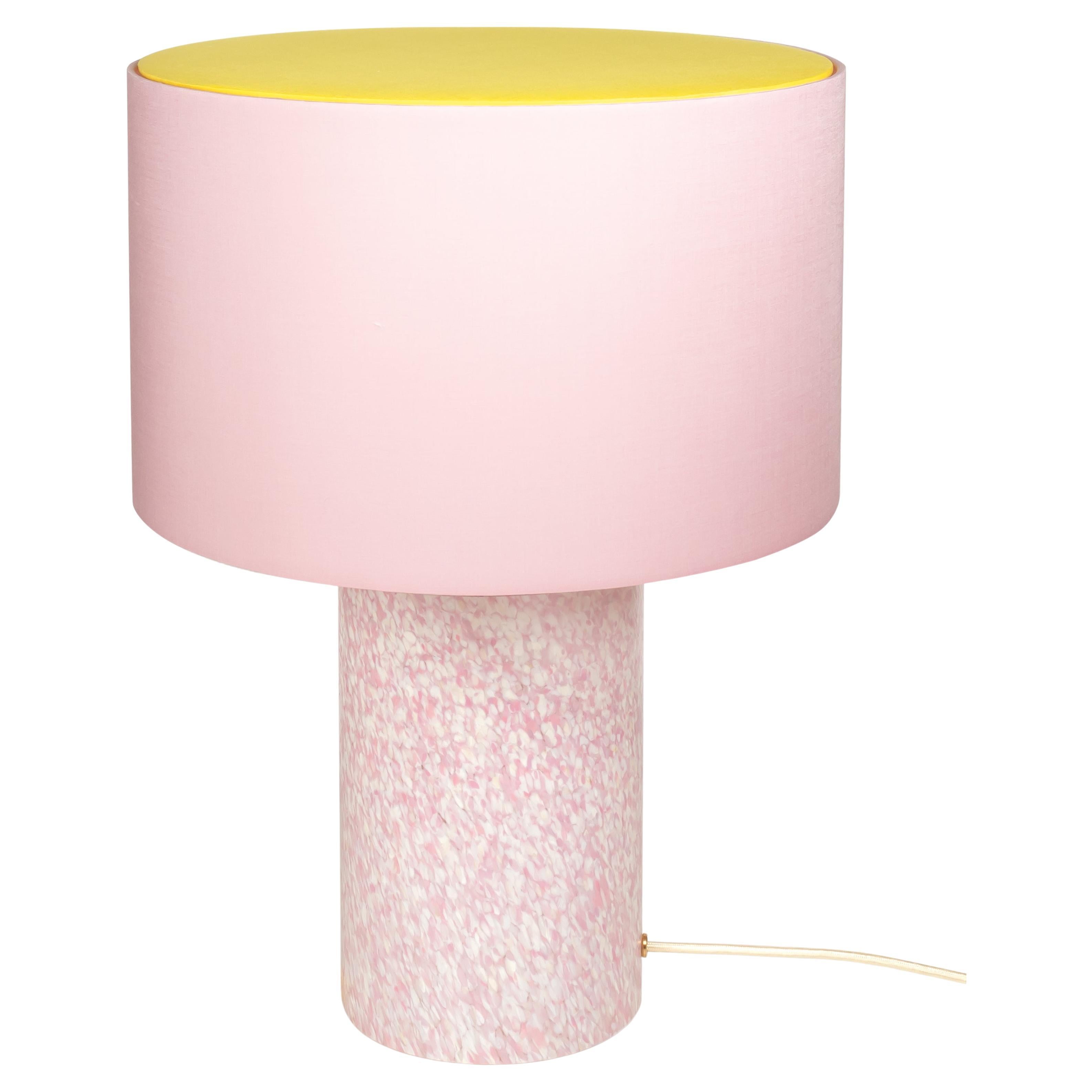 Murano Glass Ivory & Pink Pillar Lamp with Cotton Lampshade by Stories of Italy For Sale