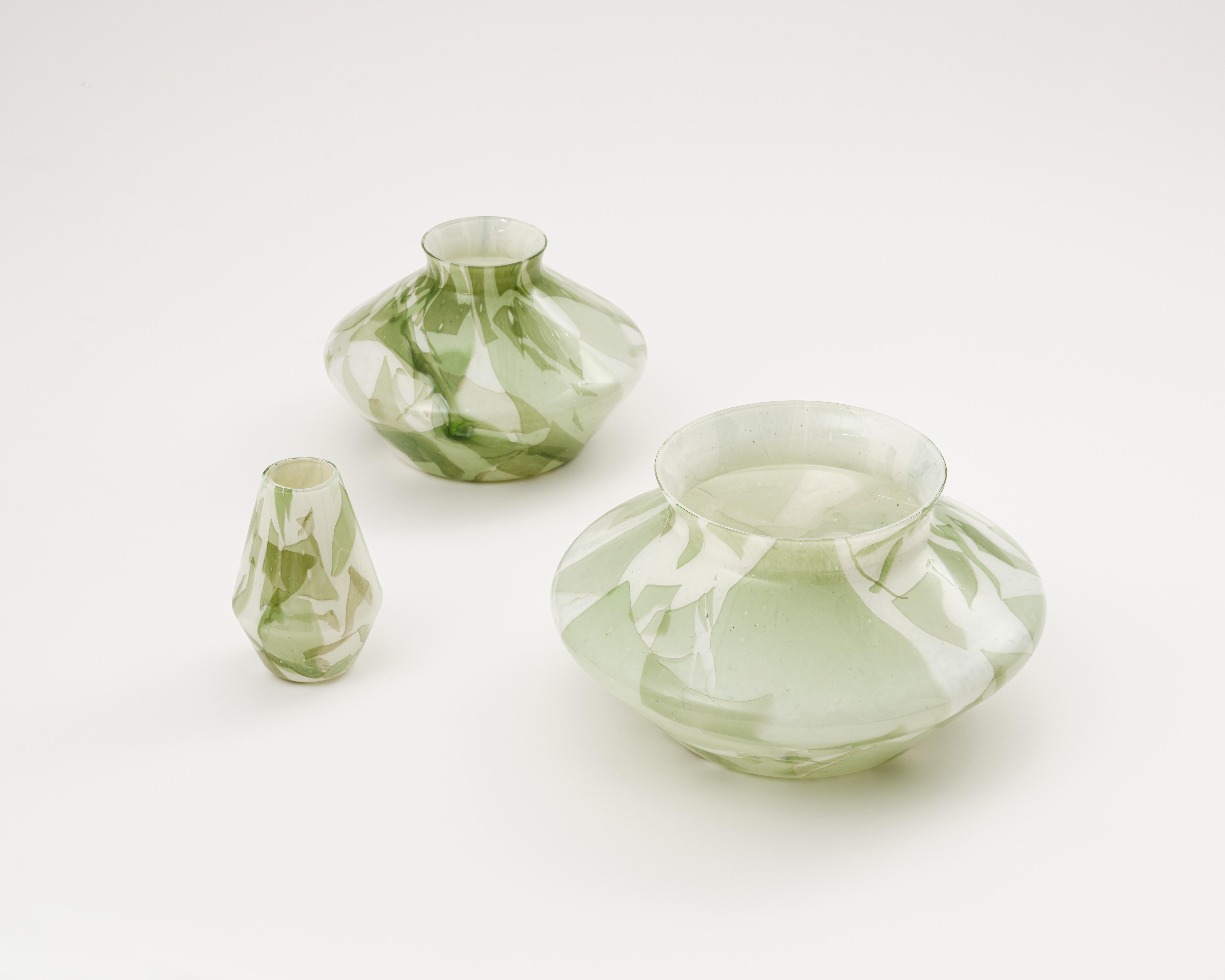 Hand-Crafted Murano Glass Jade Variopinto Trio of Vases by Stories of Italy For Sale