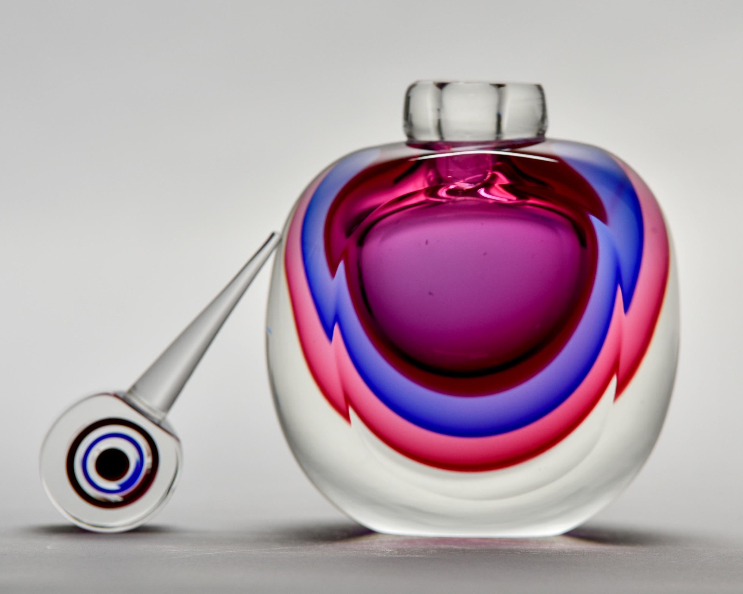 Mid-Century Modern Murano Glass Jewel Tone Sommerso Style Perfume Bottle