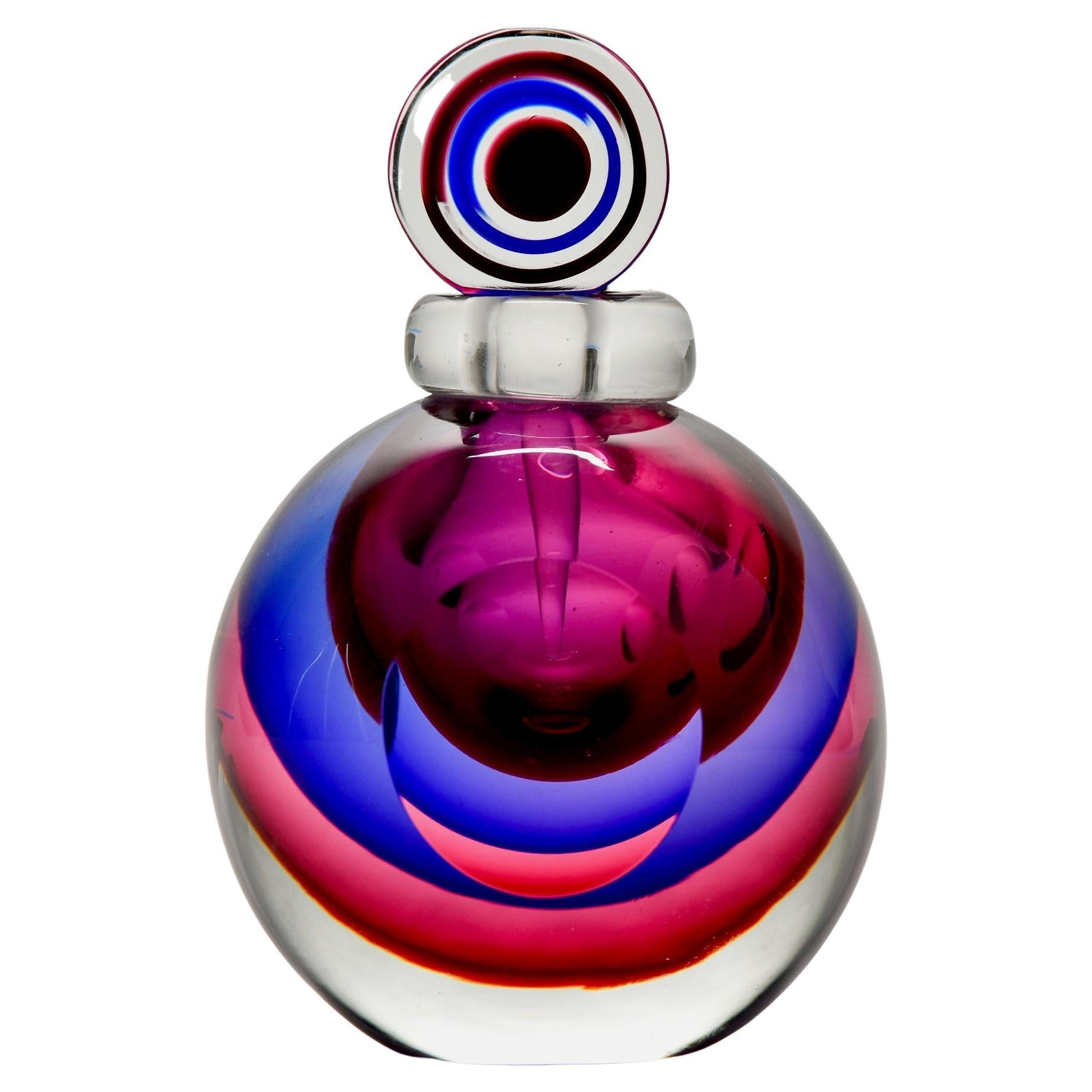 Murano Glass Jewel Tone Sommerso Style Round Perfume Bottle For Sale