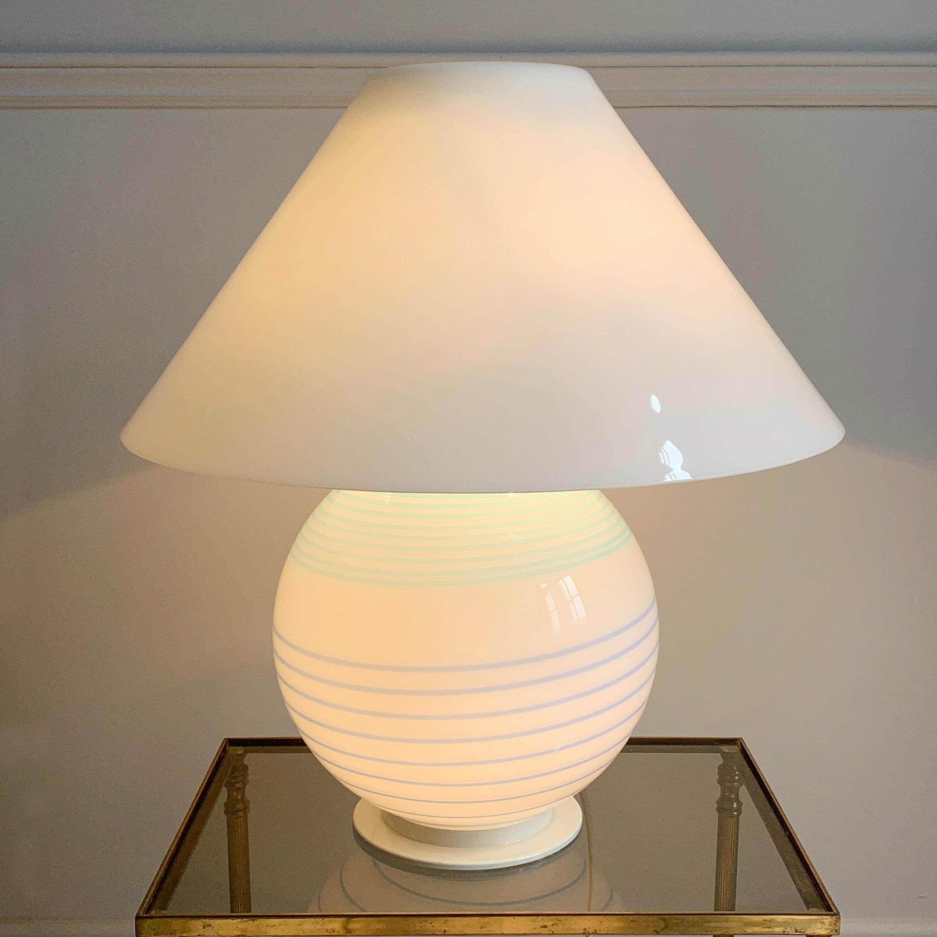 Italian White and Blue Murano Glass Lamp, 1970's For Sale