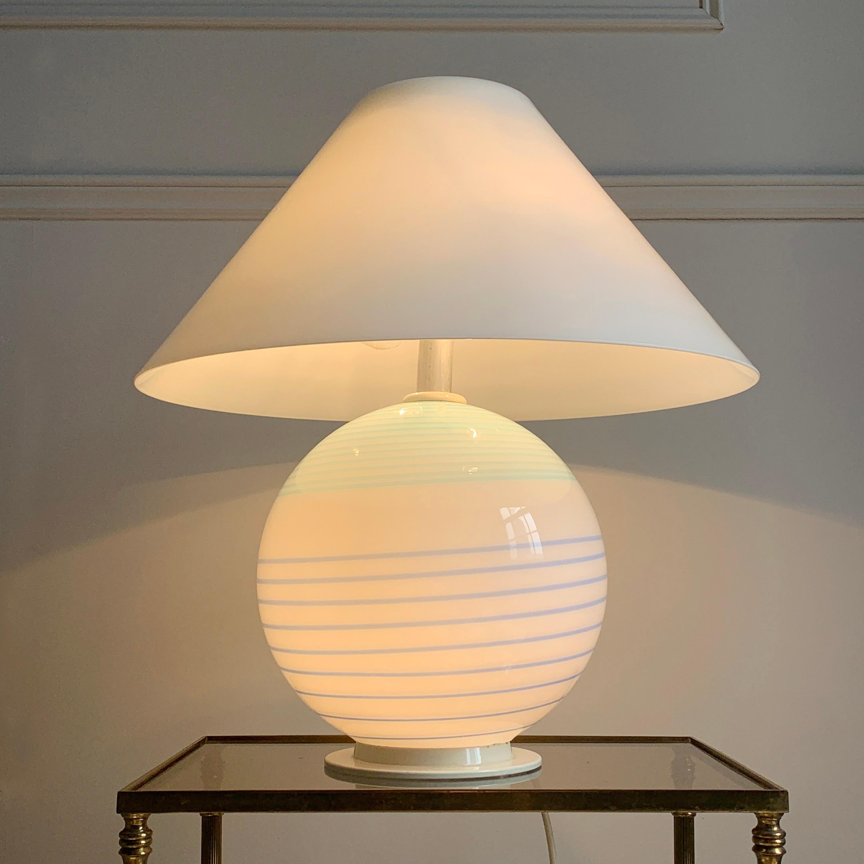 Art Glass White and Blue Murano Glass Lamp, 1970's For Sale