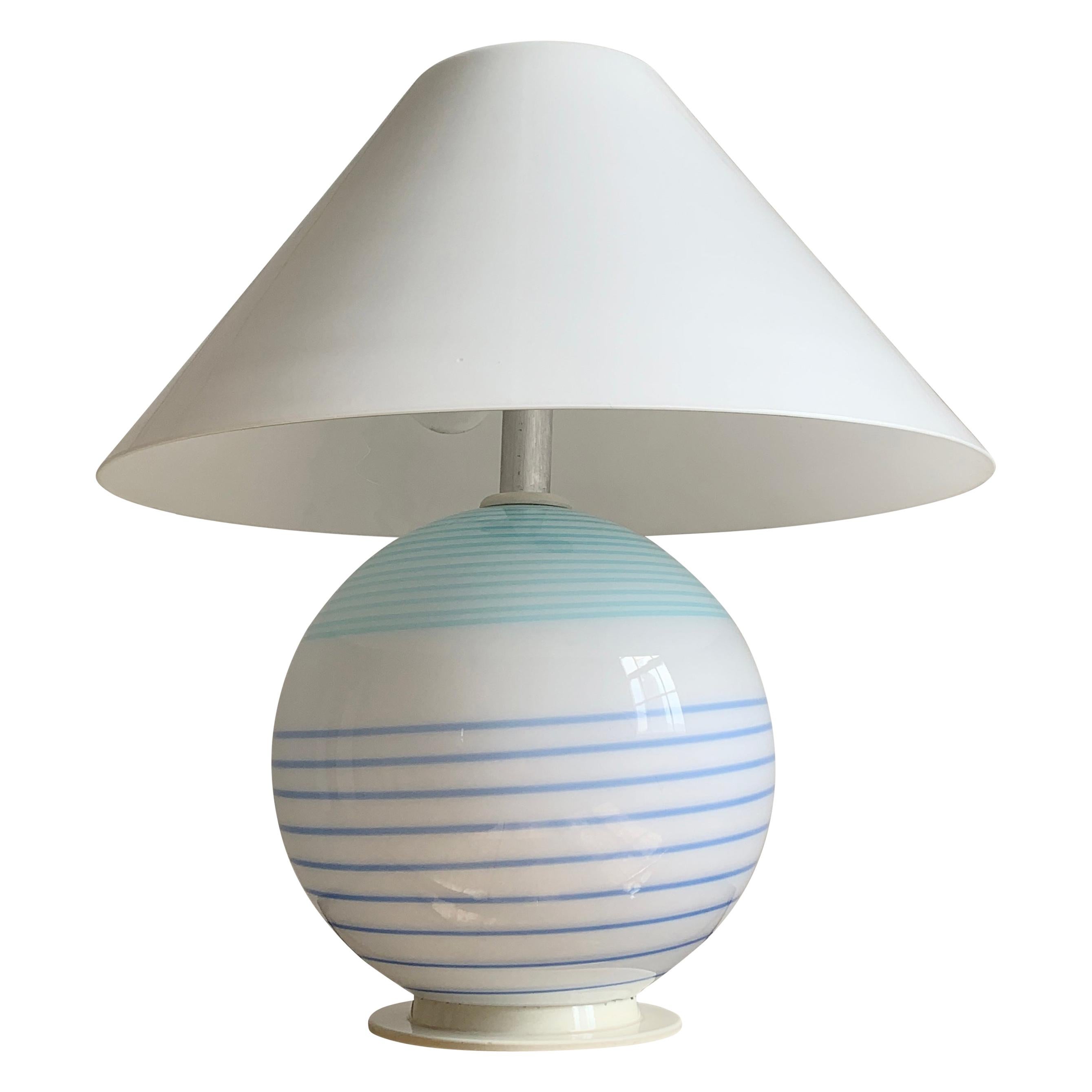 Lampe en verre de Murano blanche et bleue, années 1970